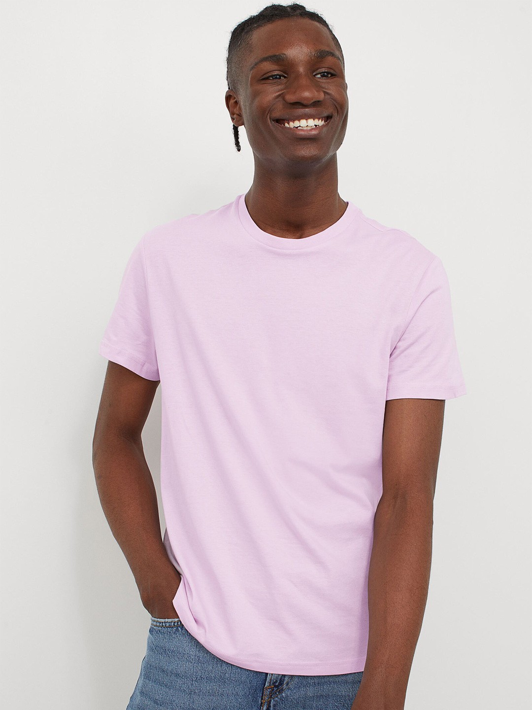 

HM Men Purple Round-neck Cotton Pure Cotton T-shirt