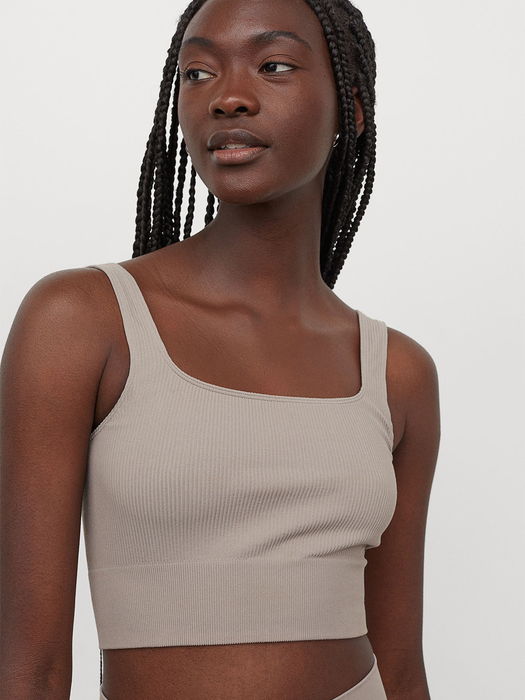 

H&M Women Beige Solid Seamless Cropped Top