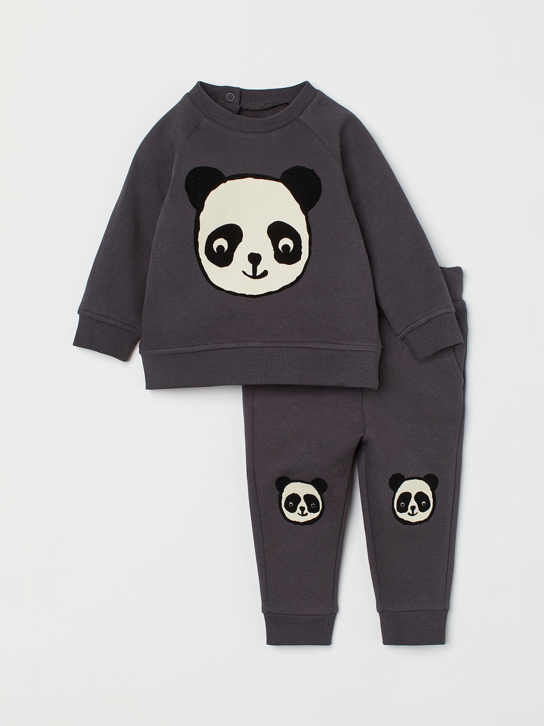 

H&M Girls Grey Panda Printed Cotton Top With Trousers Set
