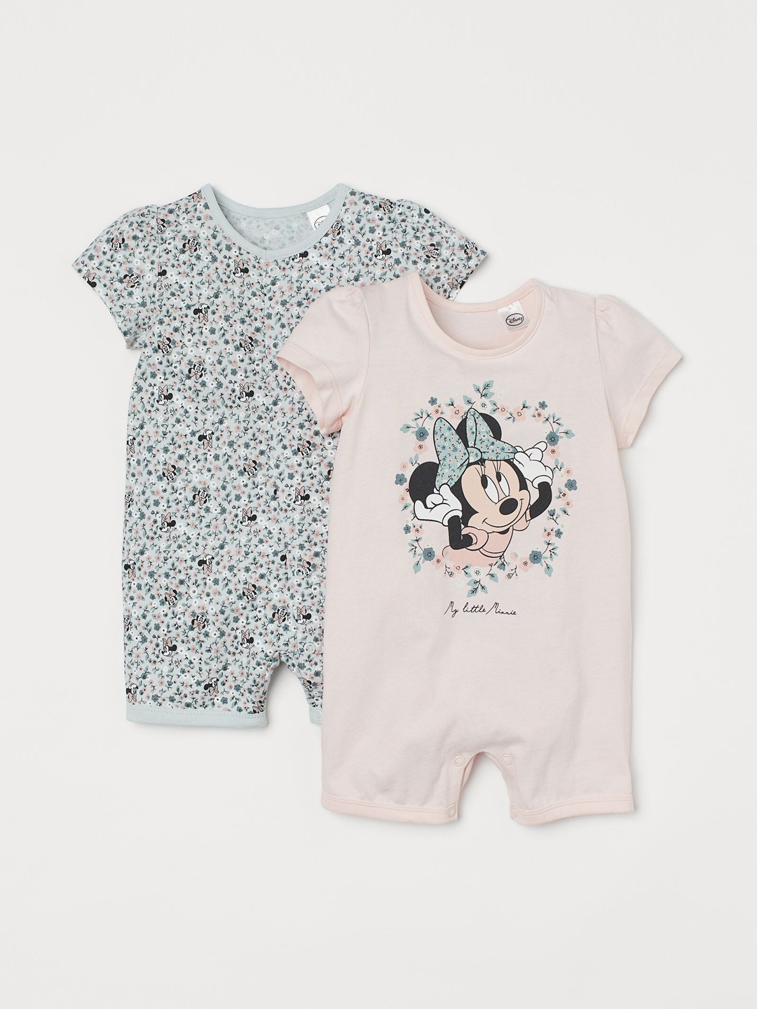 

H&M Pack of 2 Girls Minnie Mouse Printed Cotton Rompers, Multi