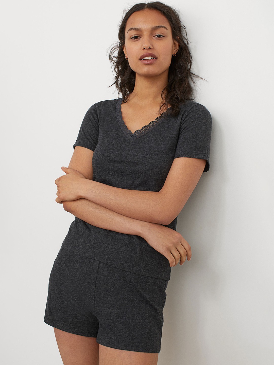 

H&M Women Grey Pyjama T-shirt and shorts