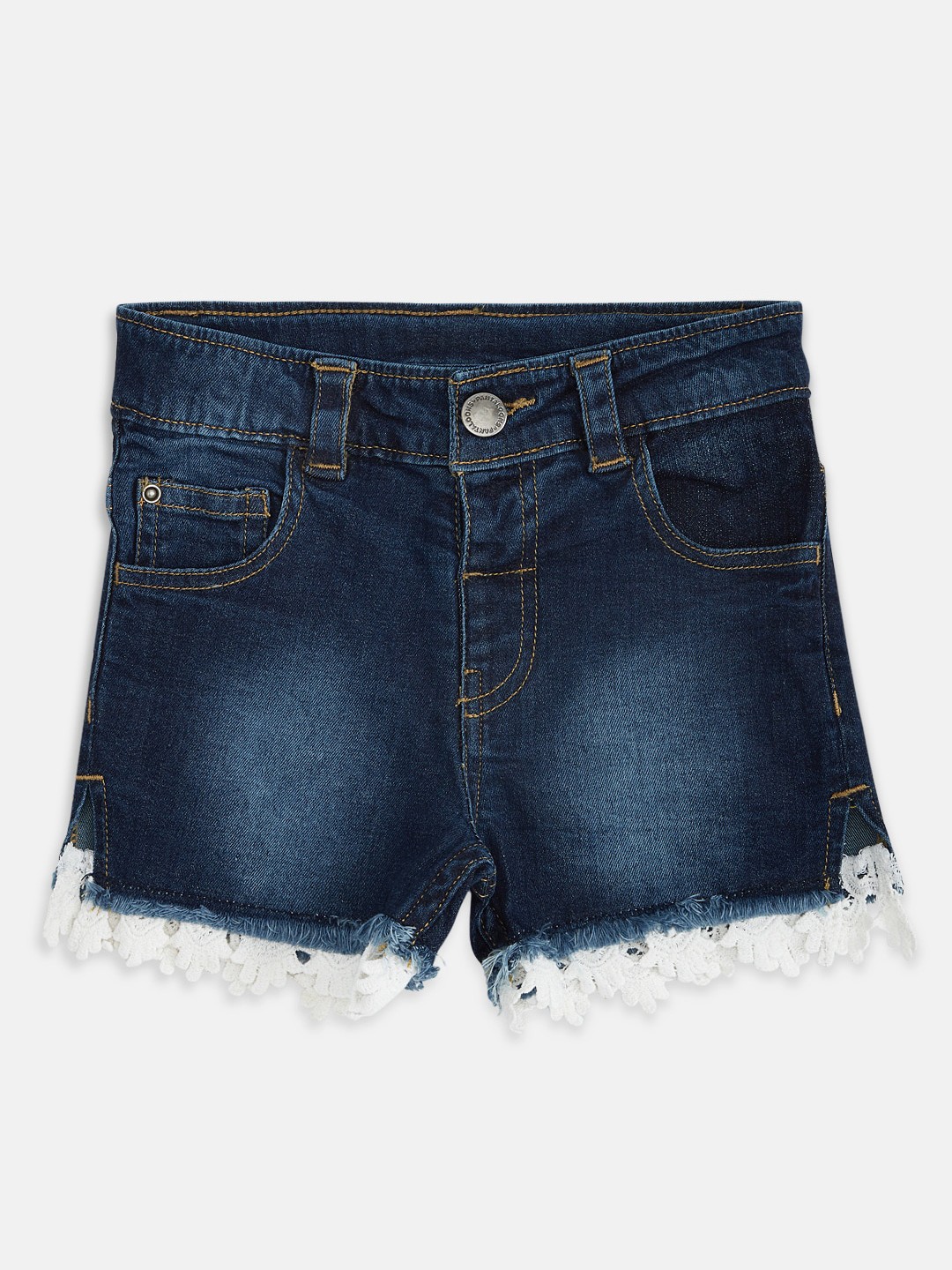 

Pantaloons Baby Girls Blue Washed Mid-Rise Denim Shorts