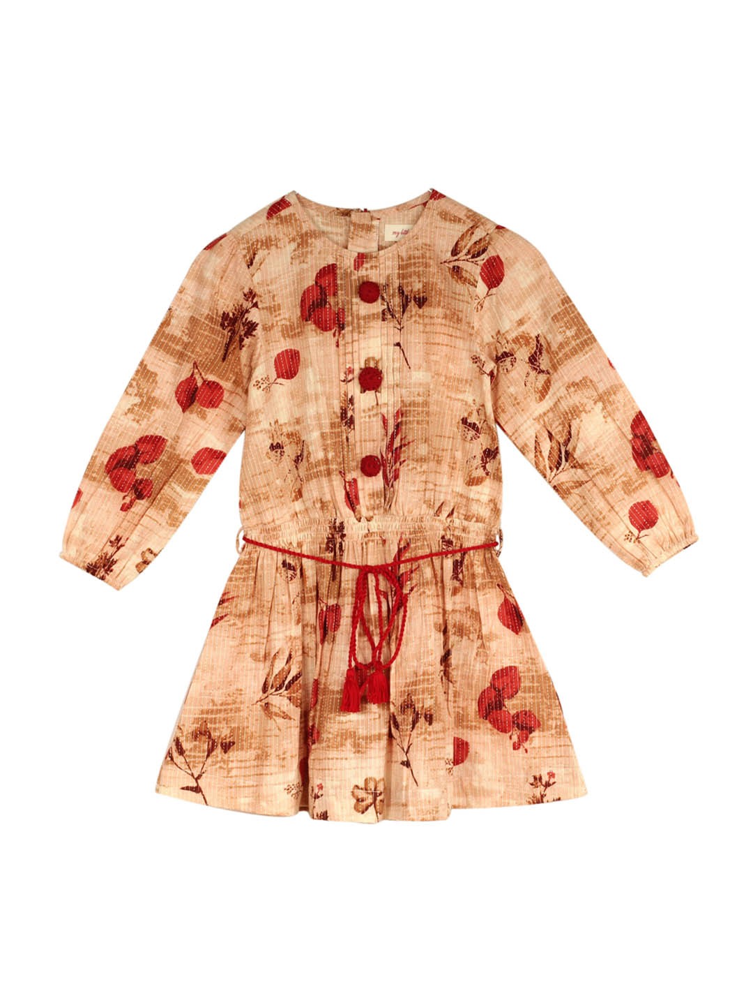 

My Little Lambs Girls Brown and Red Floral Printed Fit and Flare Dress