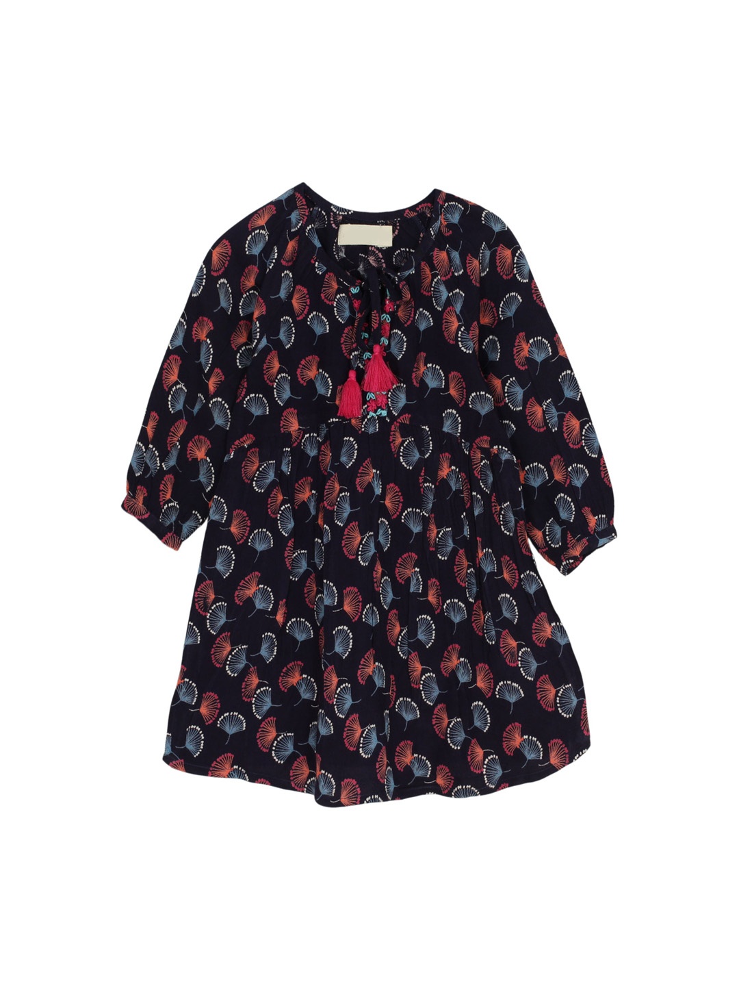 

My Little Lambs Girls Navy Blue and Red Conversational Printed A-Line Dress