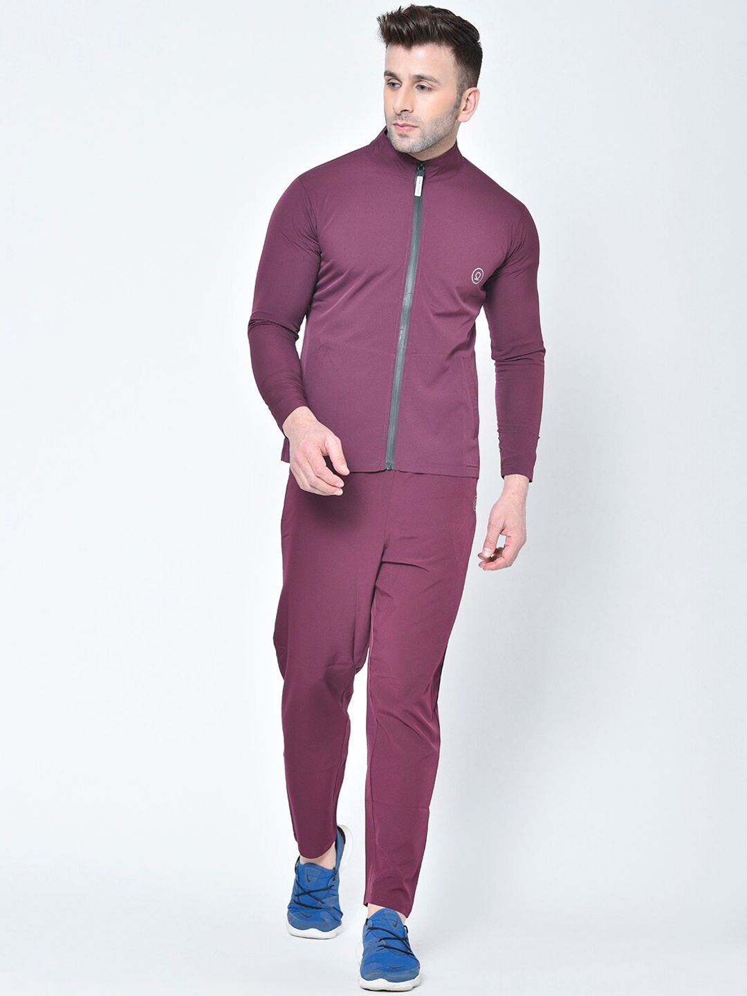 

CHKOKKO Men Burgundy Solid Sports Tracksuit