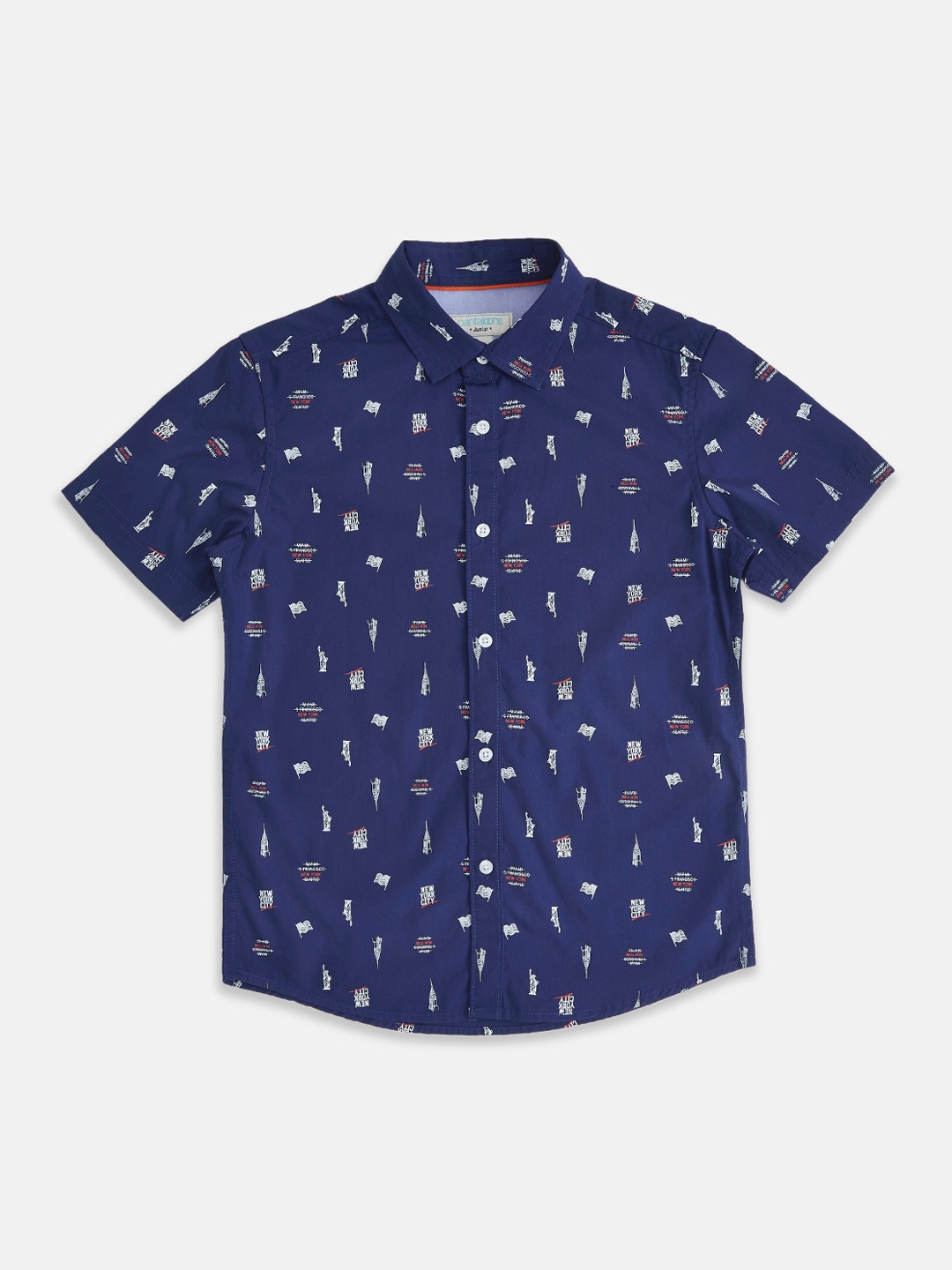 

Pantaloons Junior Boys Navy Blue and White Conversational Printed Casual Shirt