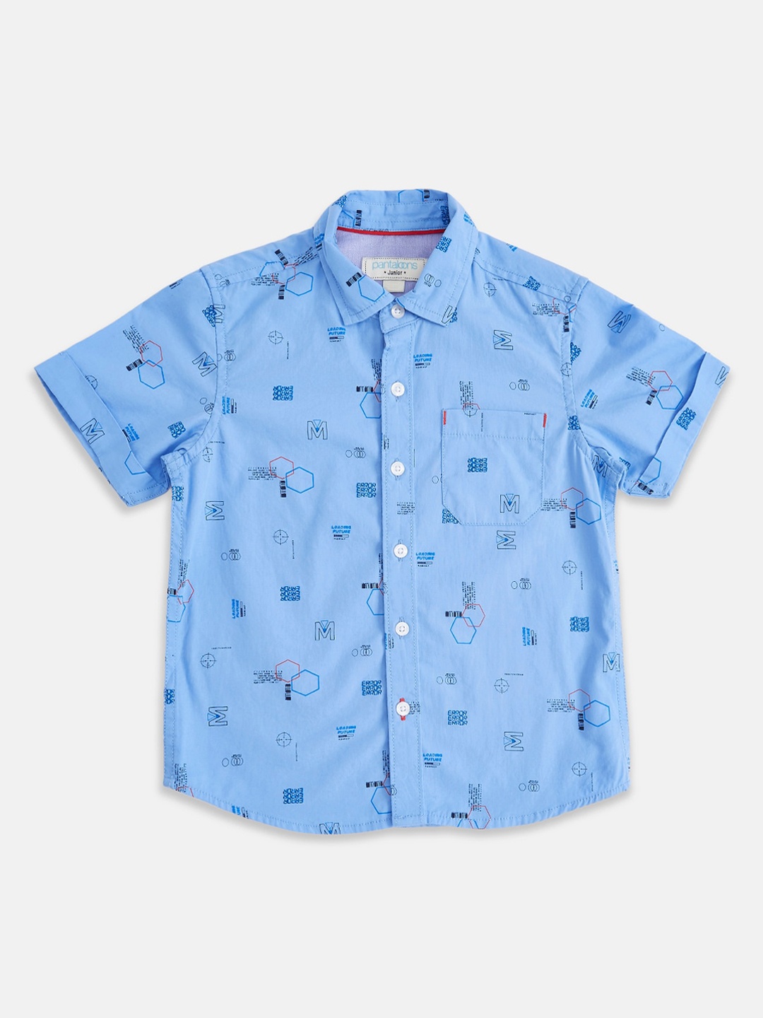 

Pantaloons Junior Boys Blue Conversational Printed Casual Shirt