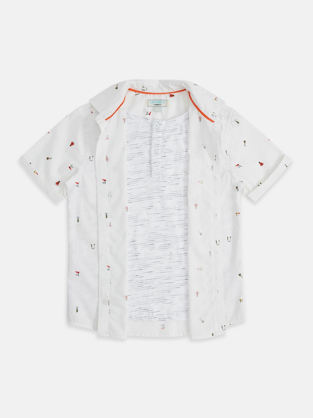 

Pantaloons Junior Boys White and Red Conversational Printed Cotton Casual Shirt