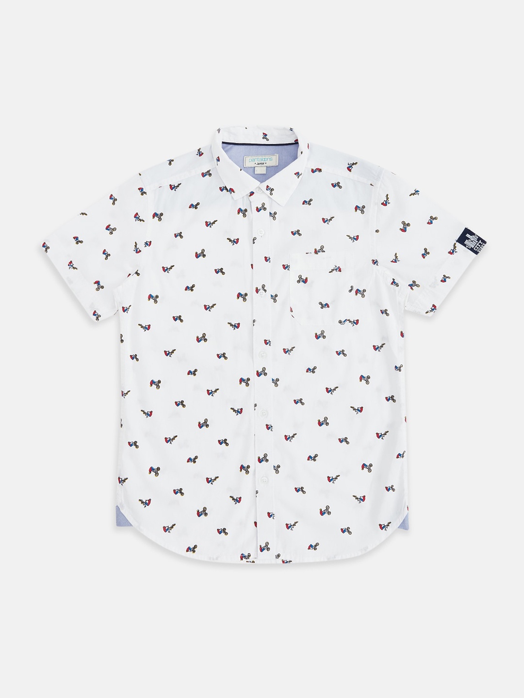 

Pantaloons Junior Boys White and Blue Conversational Printed Casual Shirt