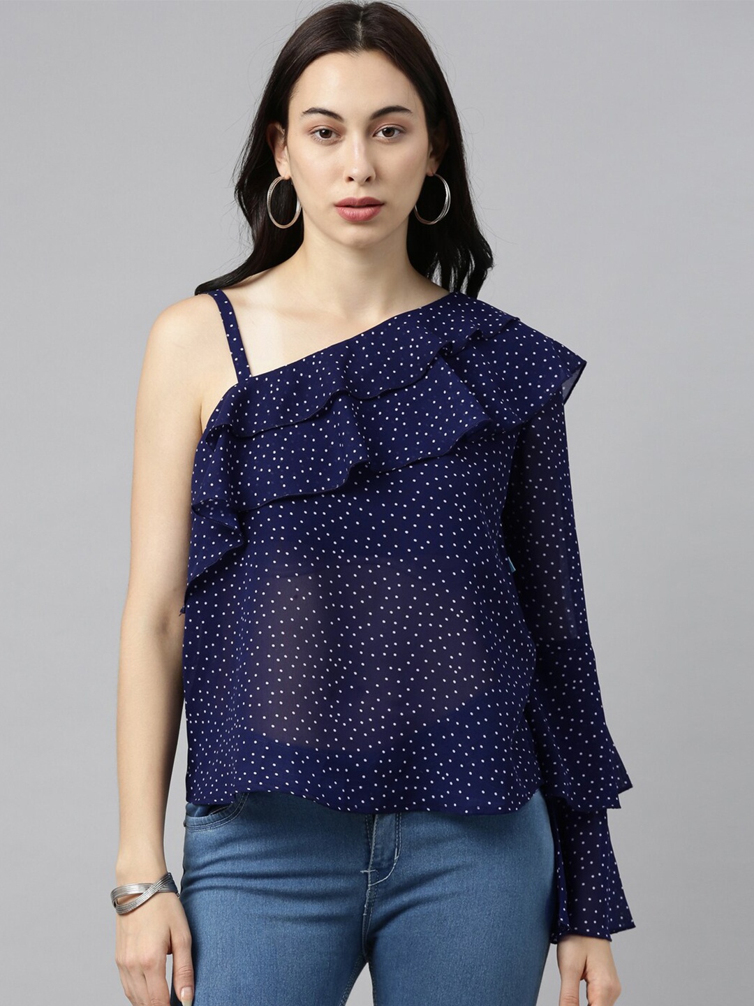 

BEVERLY BLUES Blue Georgette Regular Top