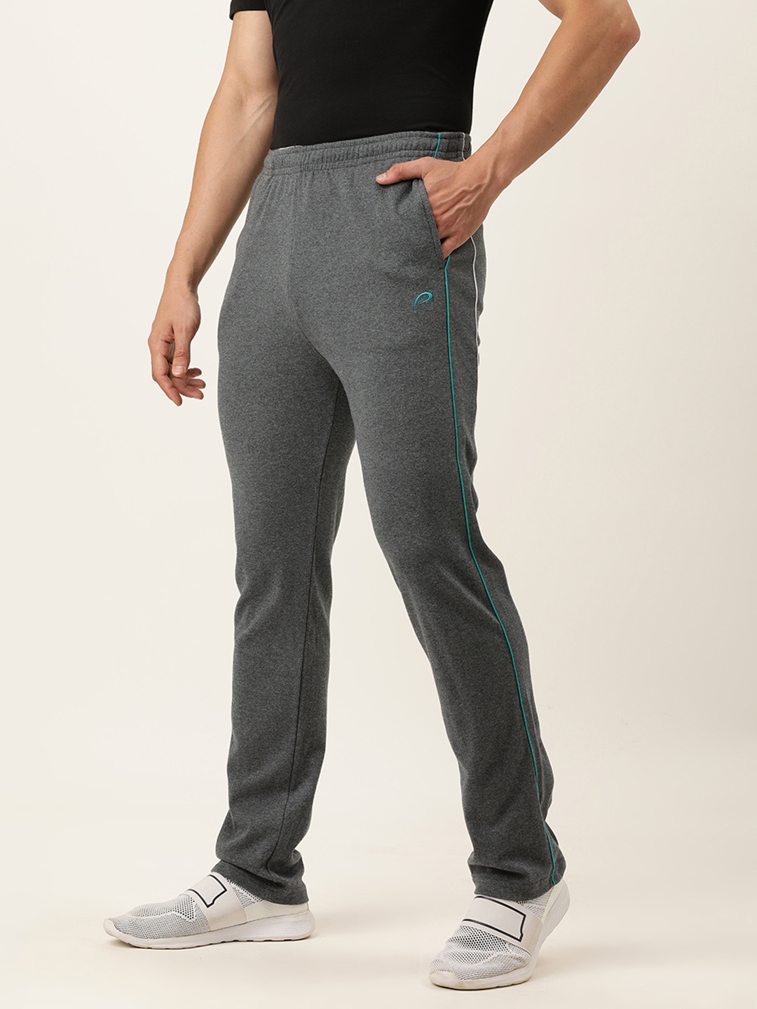 

Proline Active Men Charcoal Grey Melange Solid Slim Fit Mid-Rise Knitted Track Pants