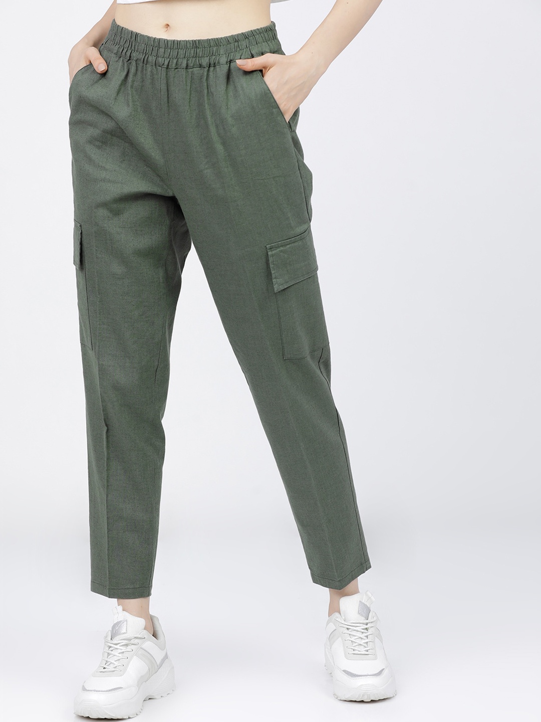 

Tokyo Talkies Women Olive Green Cargos Trousers