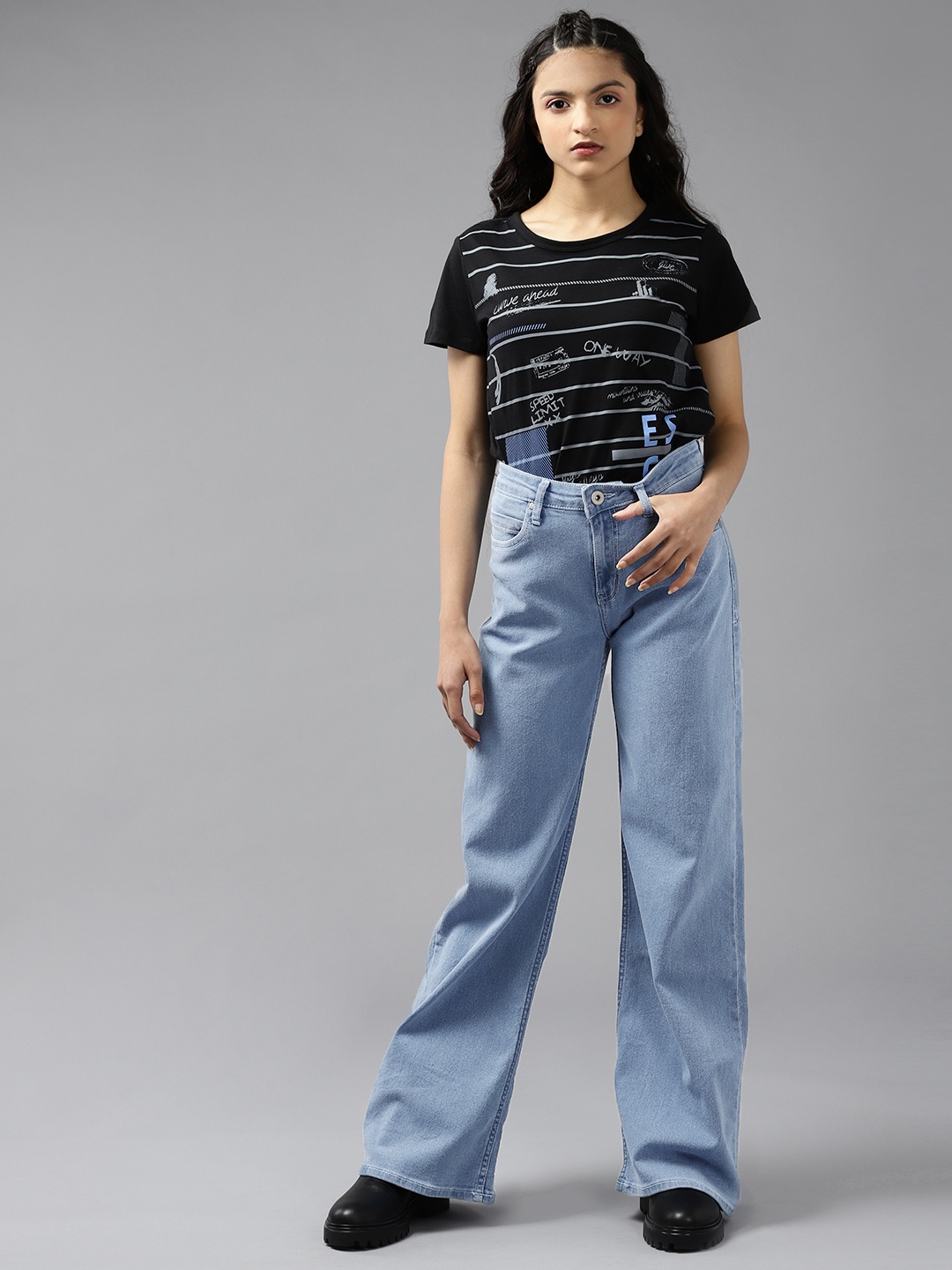 

UTH by Roadster Girls Blue Wide Leg Stretchable Jeans
