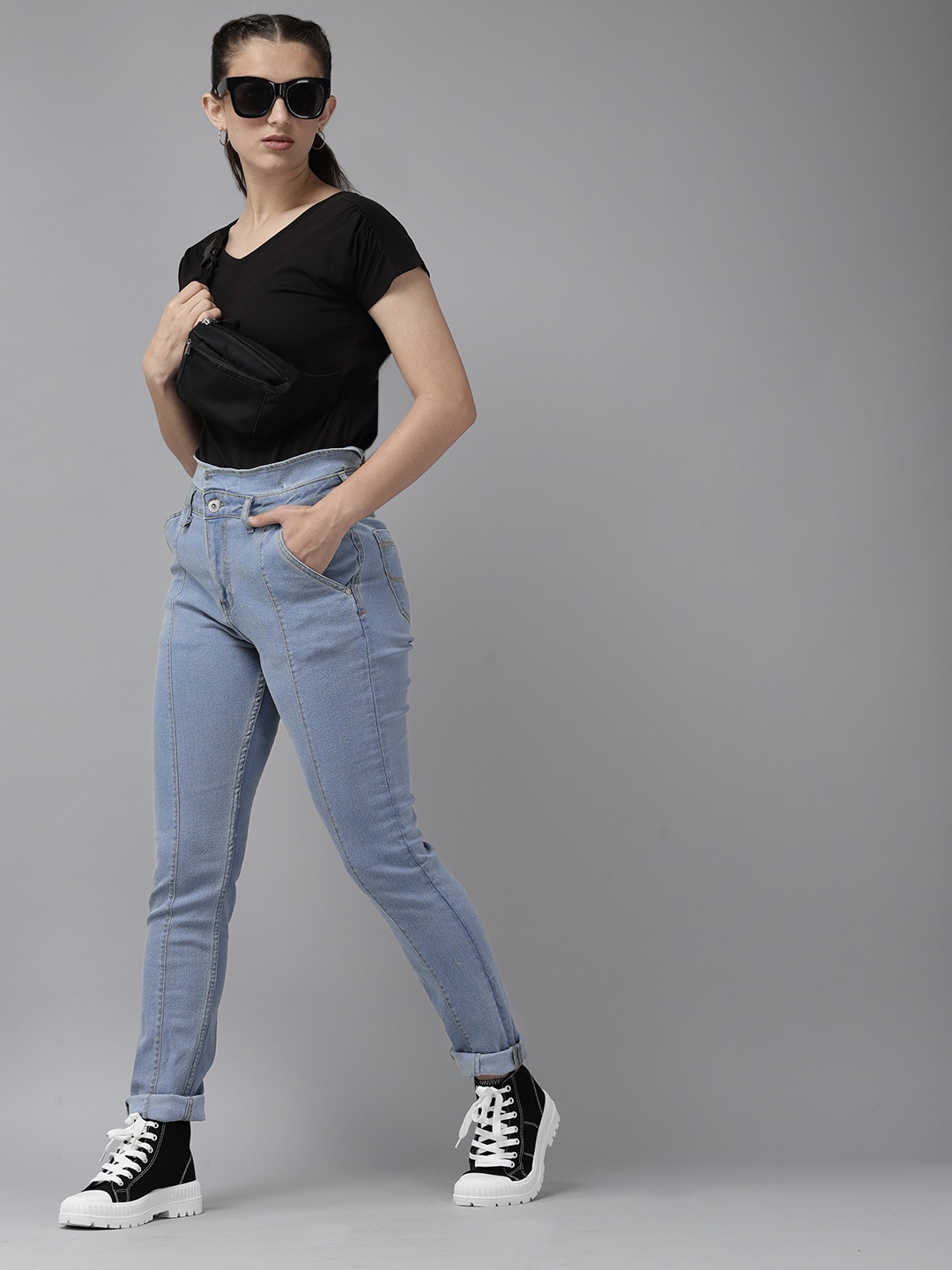 

UTH by Roadster Girls Blue High-Rise Paperbag Waist Stretchable Jeans