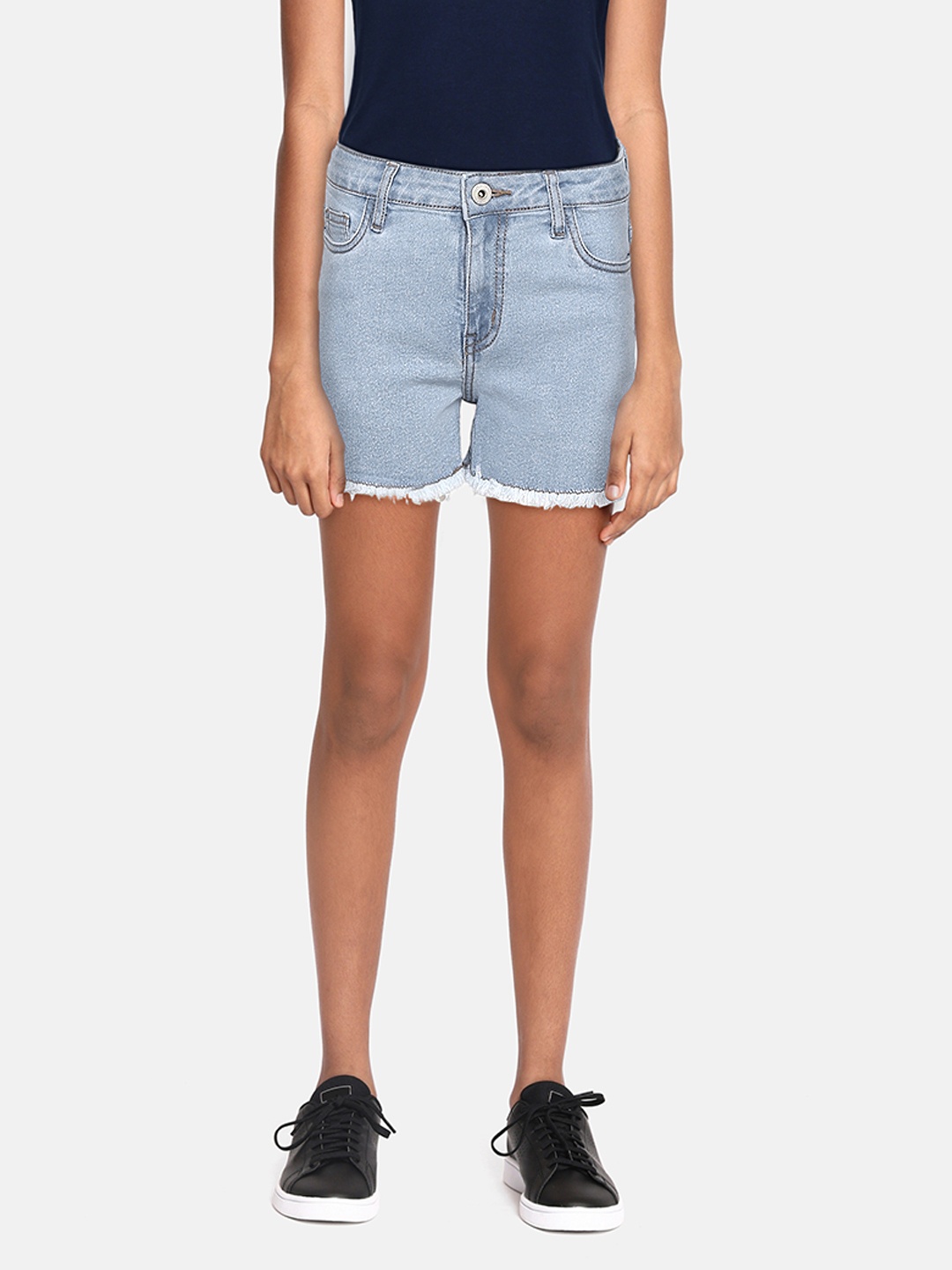 

UTH by Roadster Girls Blue Solid Denim Shorts