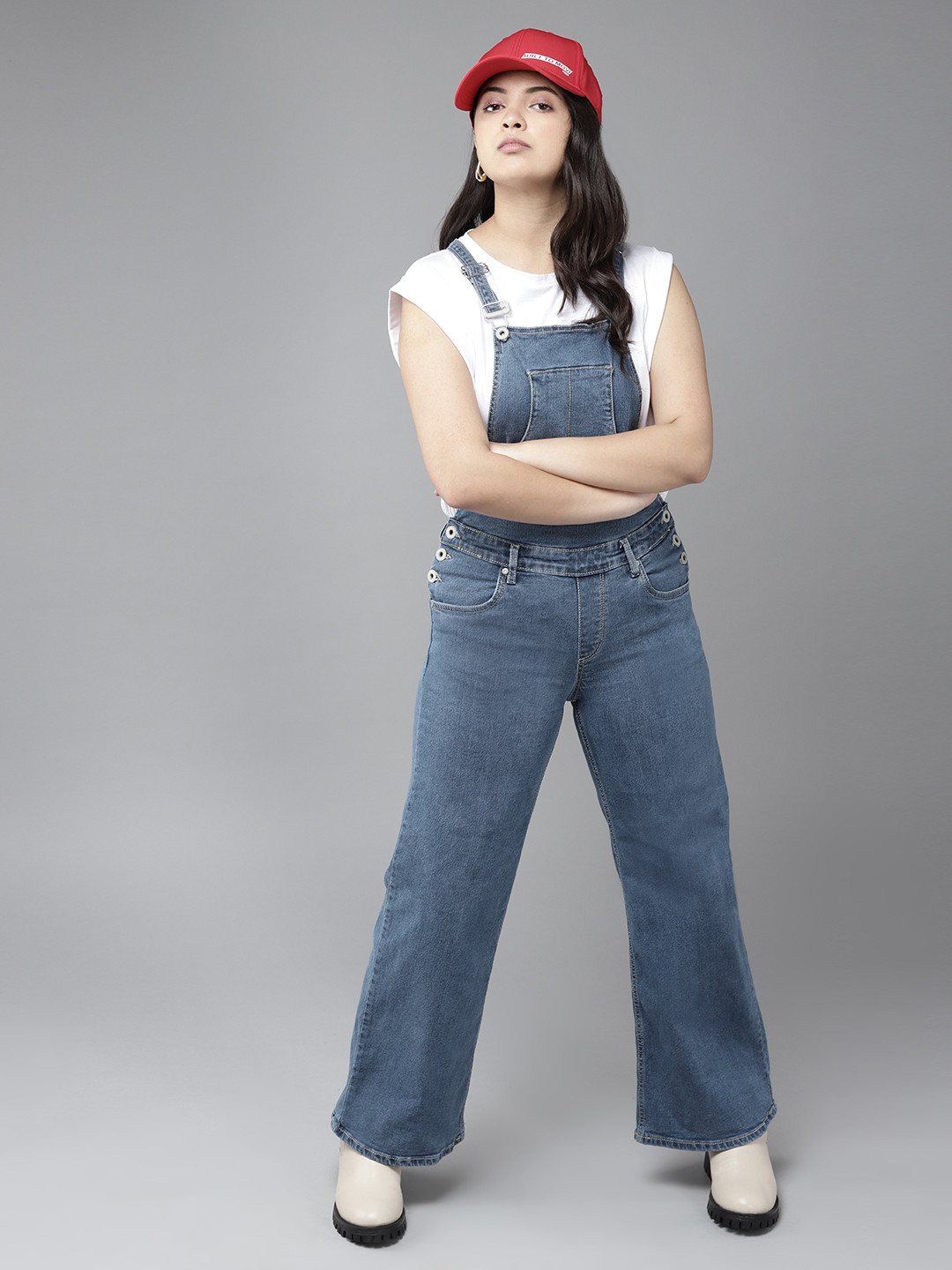 

UTH by Roadster Girls Blue Solid Denim Dungarees