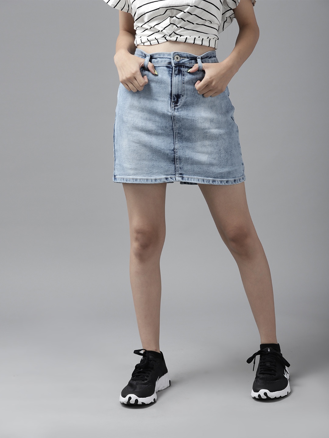 

UTH by Roadster Girls Blue Washed Mini Straight Denim Skirt