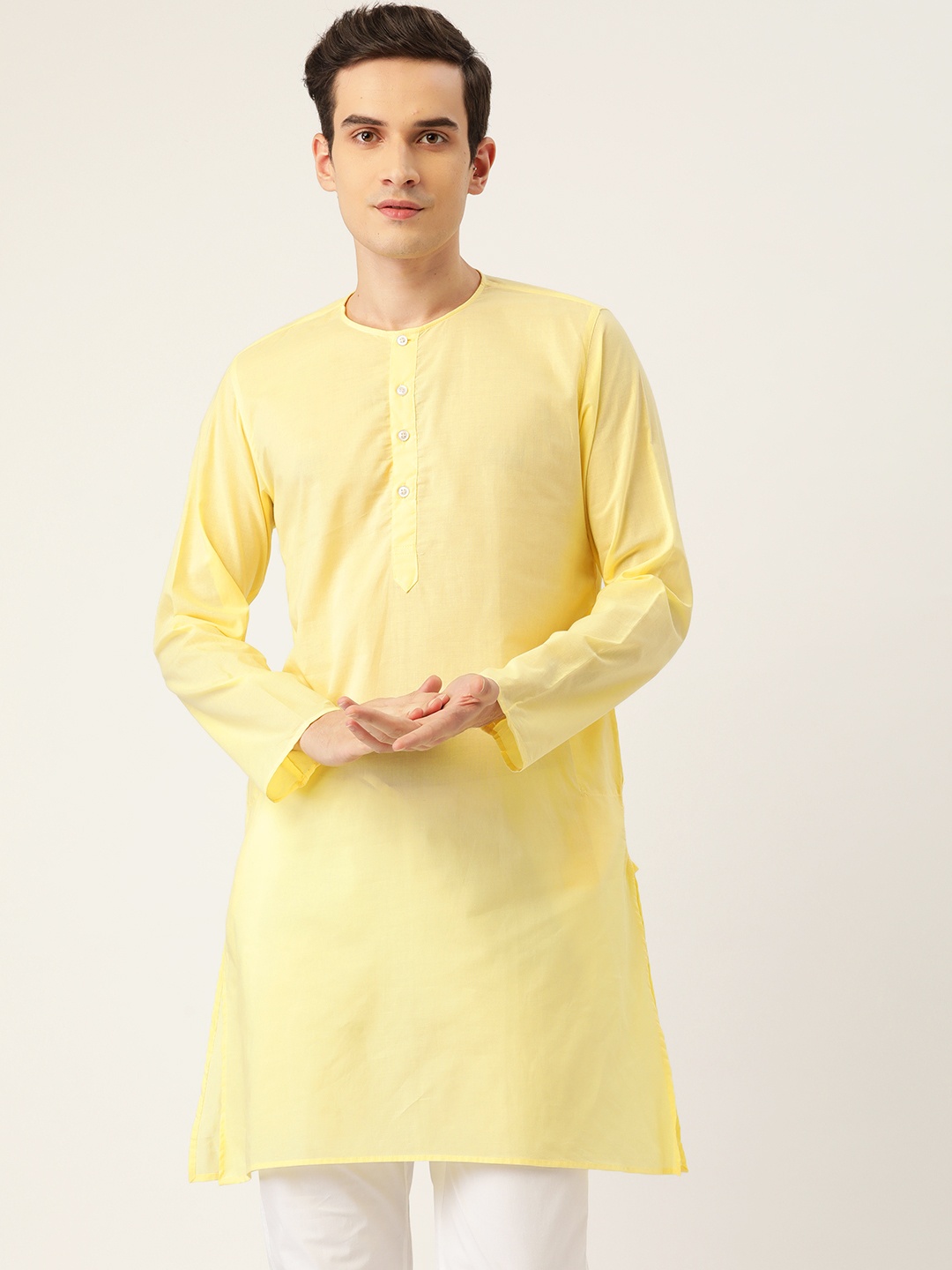 

RAJUBHAI HARGOVINDAS Men Yellow Solid Pure Cotton Kurta