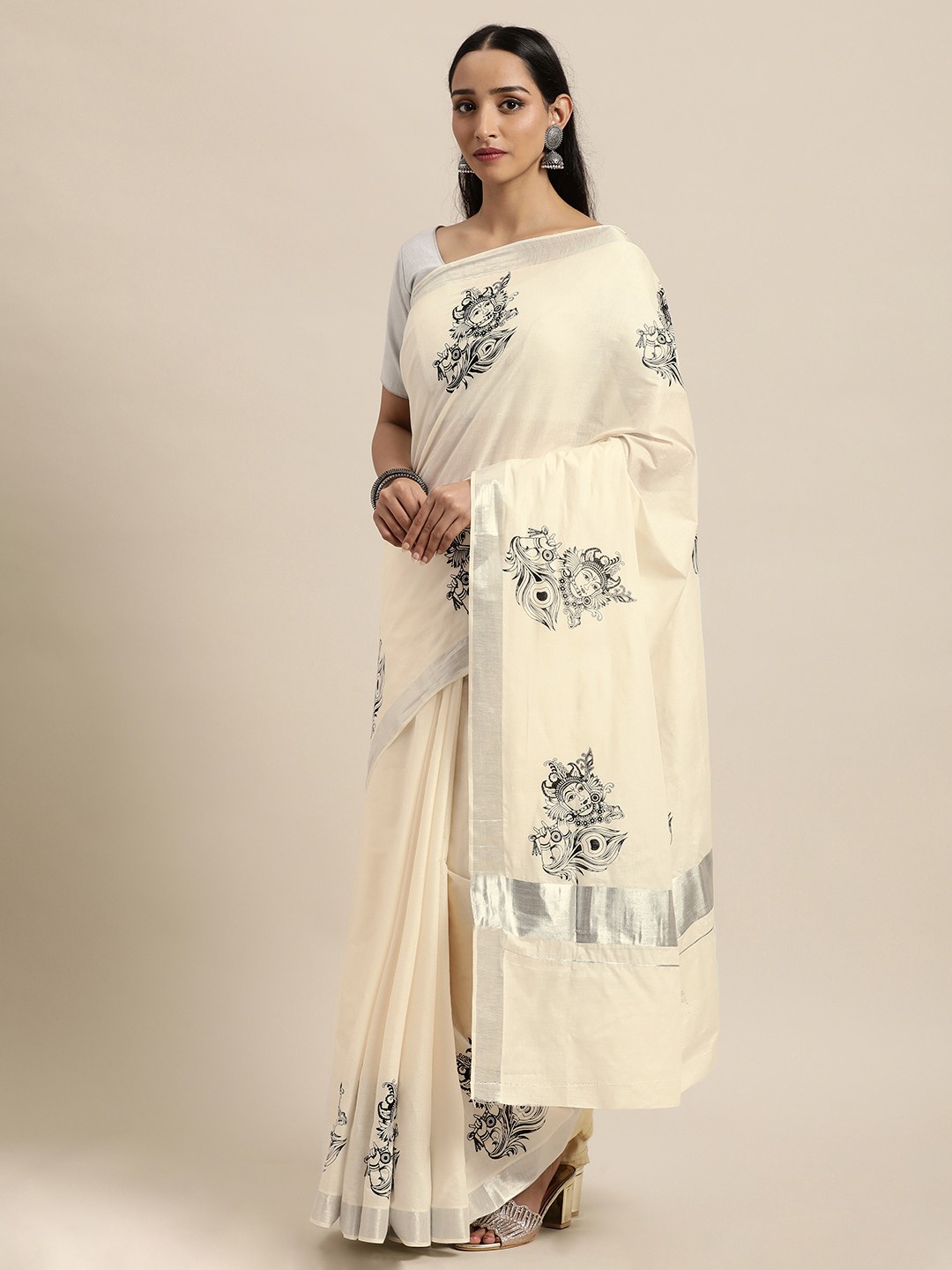 

Thara Saree Off White Ethnic Motifs Pure Cotton Kasavu Sarees