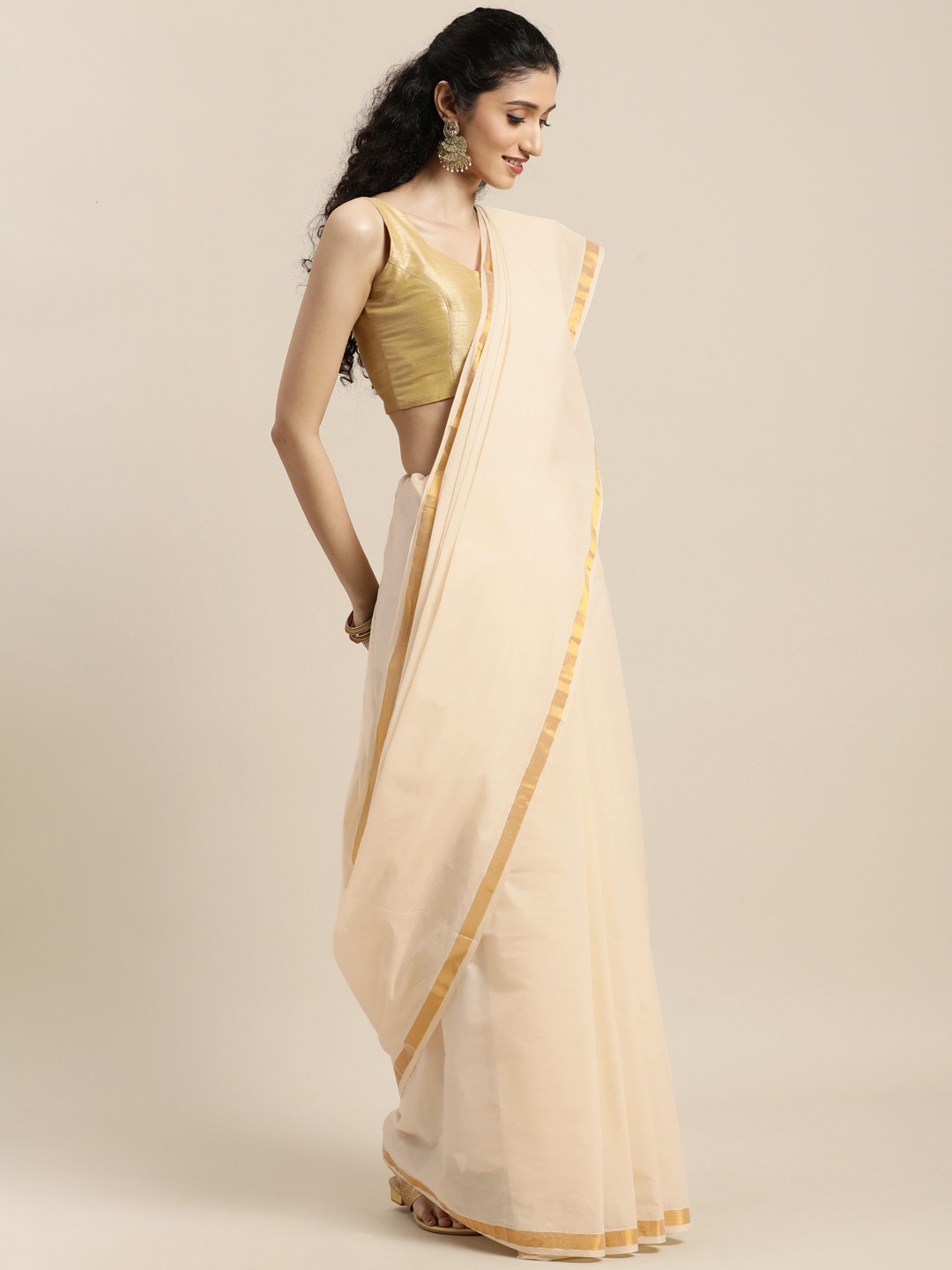 

Thara Saree Off White Zari Pure Cotton Kasavu Sarees