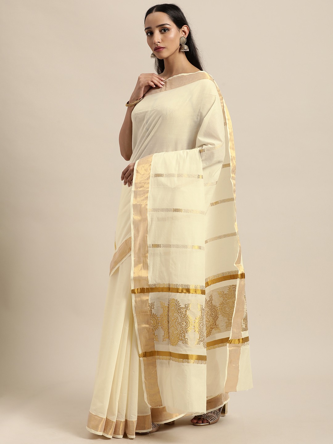 

Thara Saree Off White Pure Cotton Kasavu Sarees