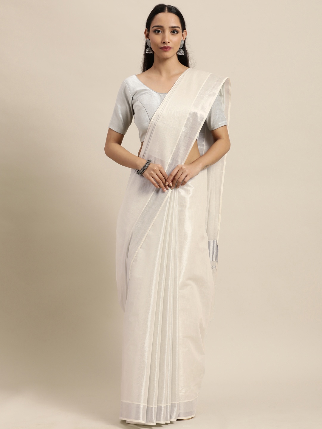 

Thara Saree Off White & Silver Pure Cotton Kasavu Sarees