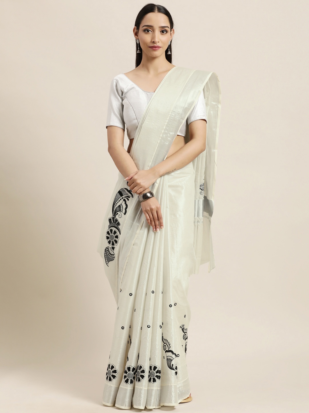 

Thara Saree Off White Ethnic Motifs Pure Cotton Kasavu Sarees