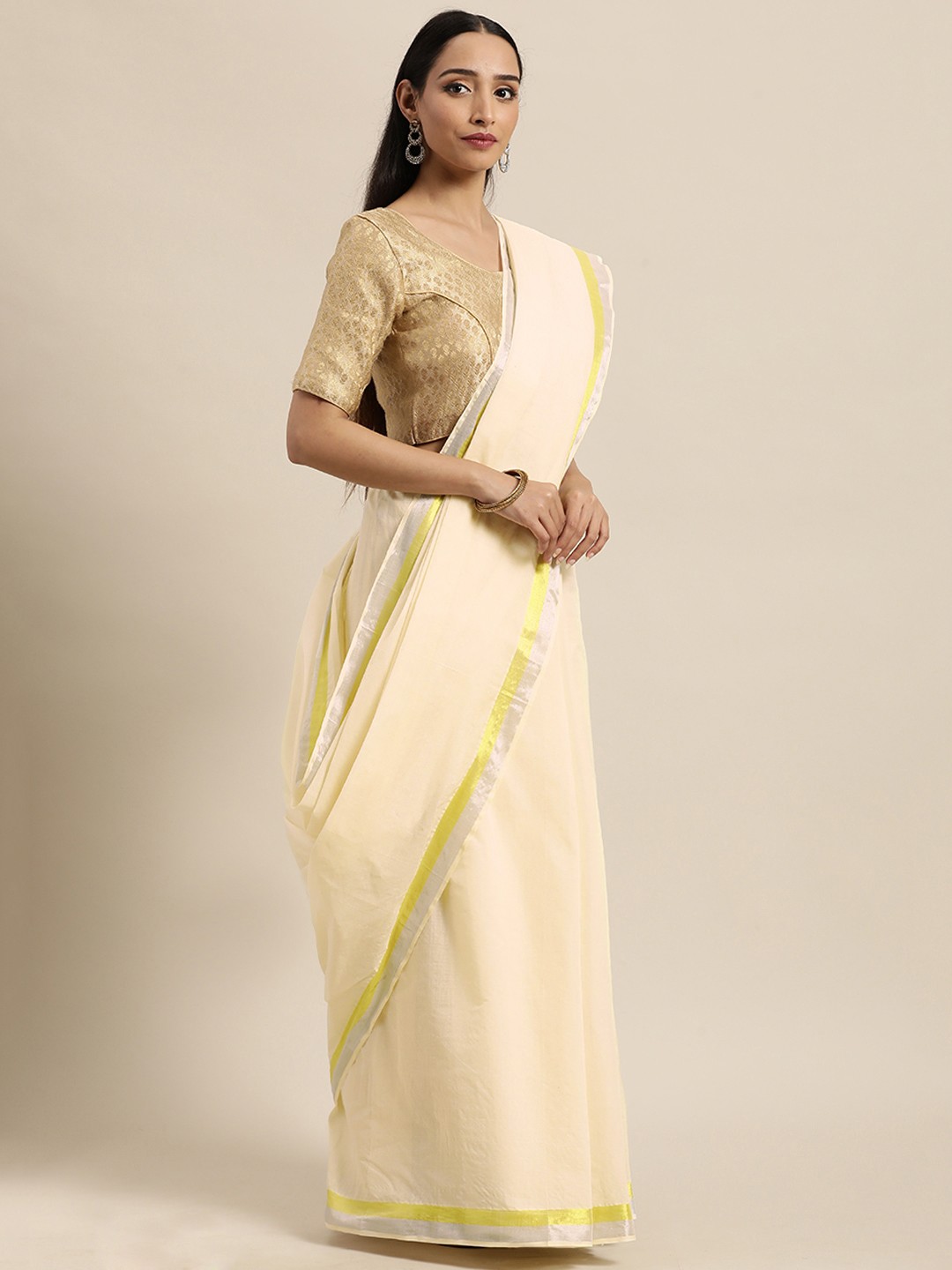 

Thara Saree Cream-Coloured Pure Cotton Kasavu Sarees