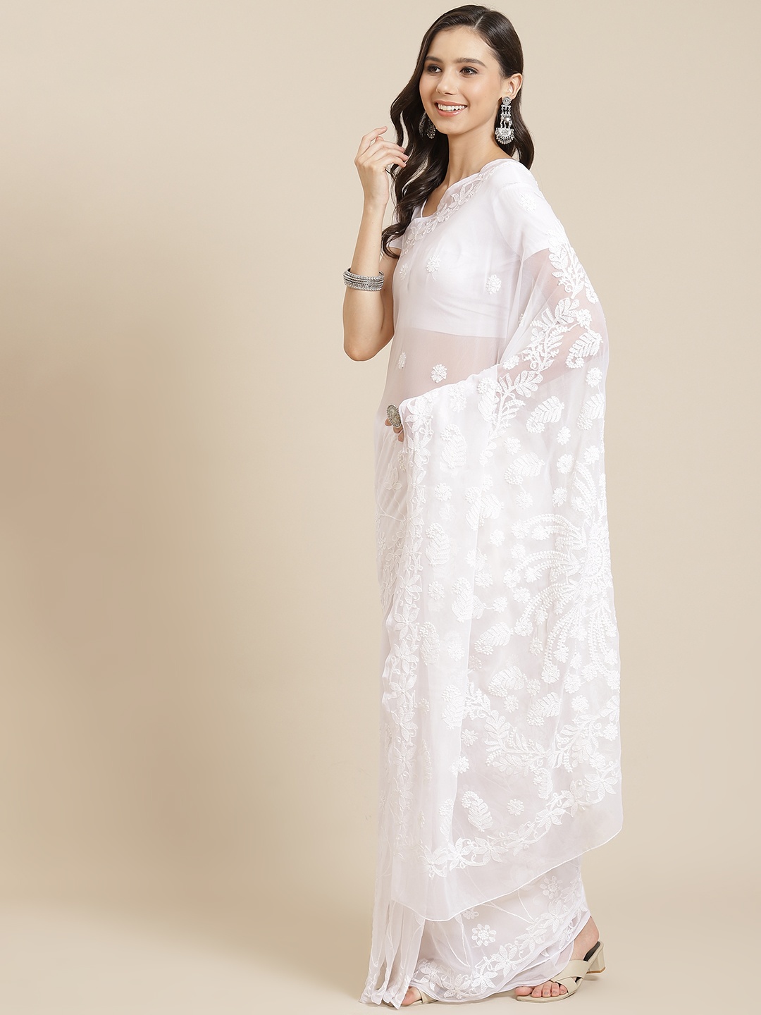 

ADA White Chikankari Embroidered Saree