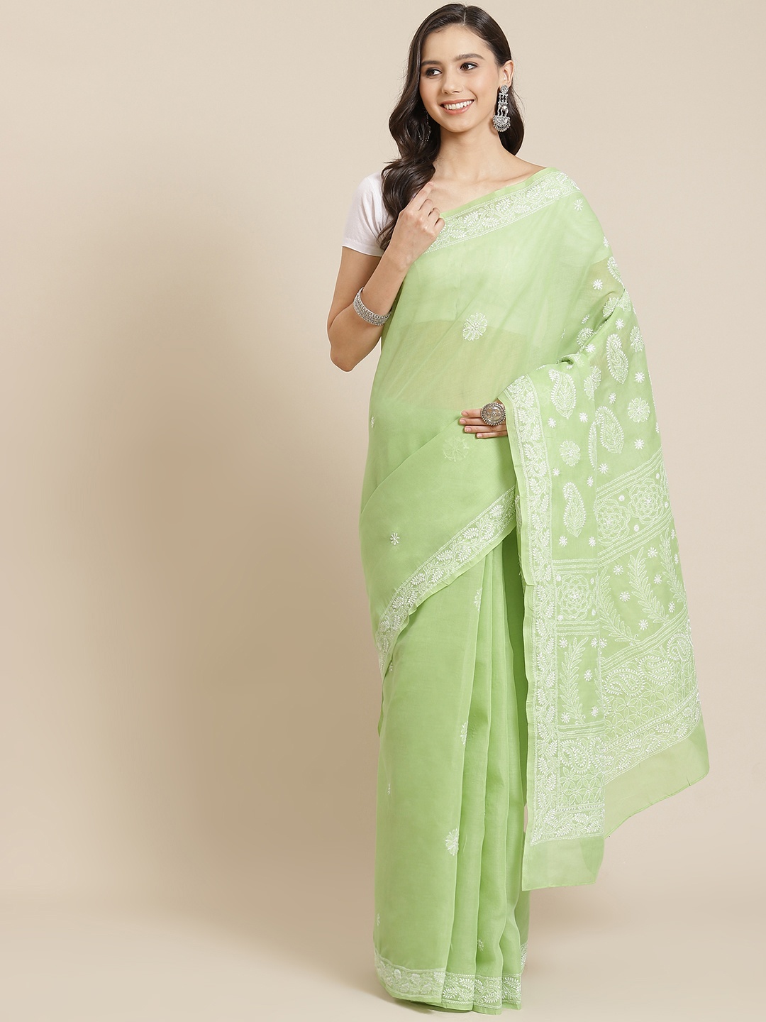 

ADA Green Sustainable Chikankari Embroidered Handloom Handloom Saree