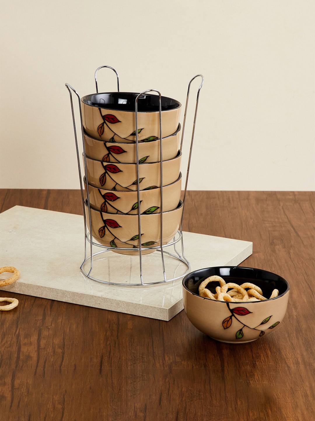 

Home Centre Brown & Red 6 Pieces Printed Stoneware Matte Bowls