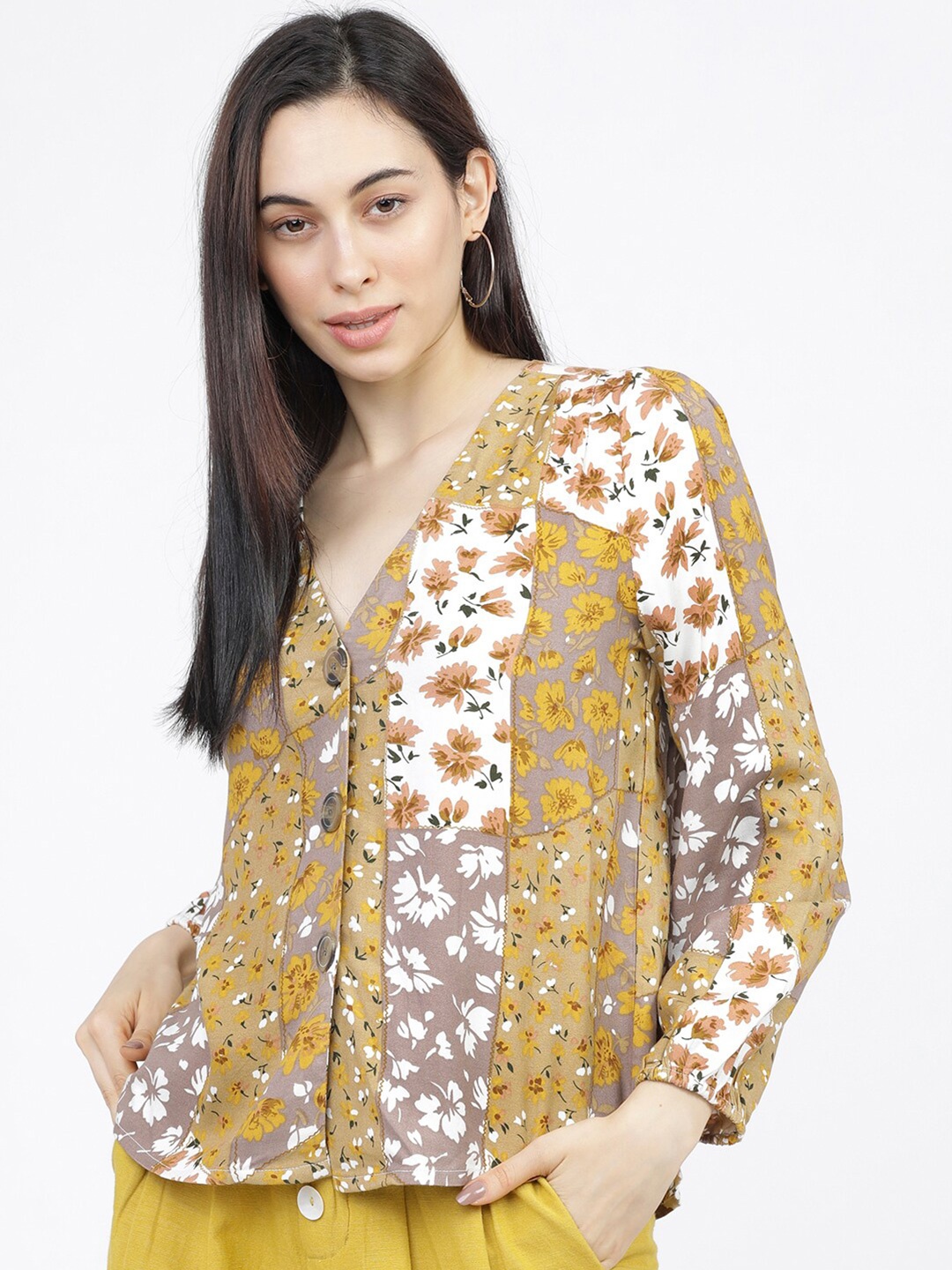 

Tokyo Talkies Women Mustard Floral Regular Top
