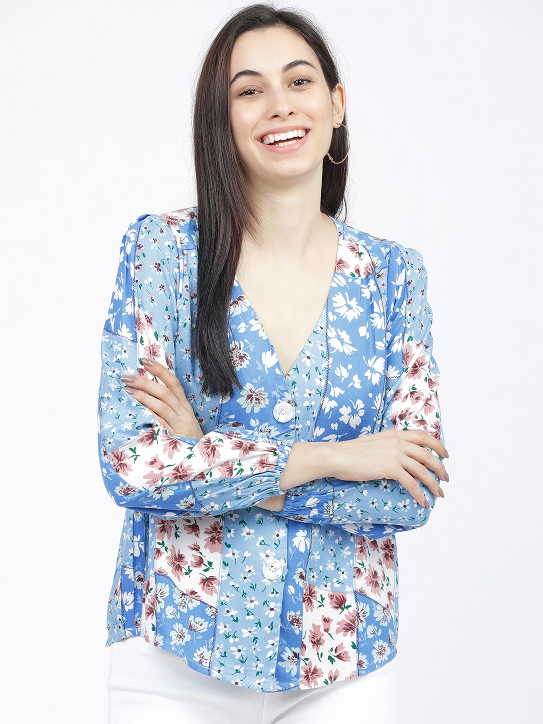 

Tokyo Talkies Women Blue Floral Regular Top