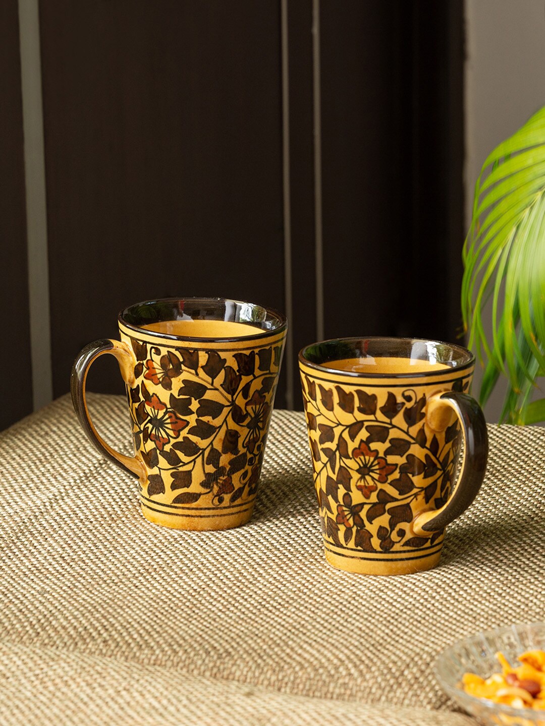 

ExclusiveLane Brown Set Of 2 Handcrafted Hand Painted Ceramic Glossy Coffee Mugs (240 ML)