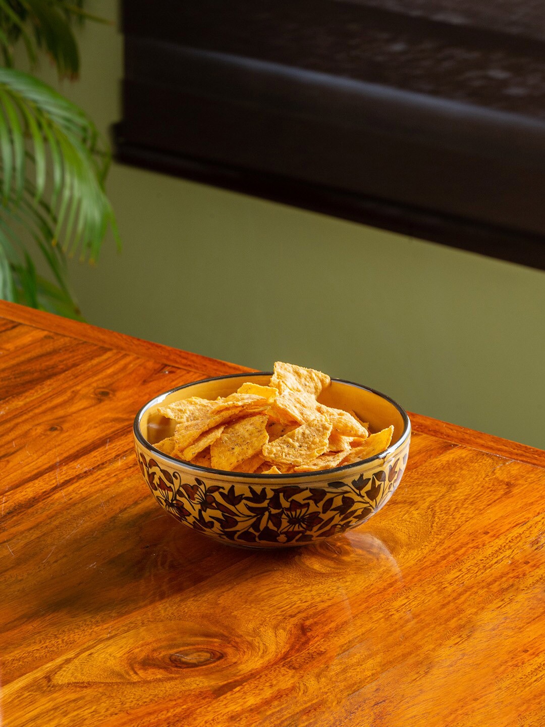 

ExclusiveLane Floral Handcrafted & Hand-Painted Printed Ceramic Serving Bowl - 560 ML, Brown