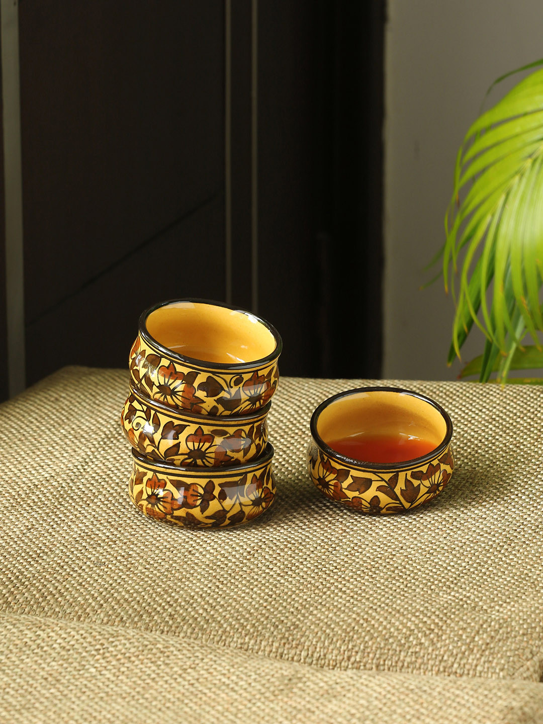 

ExclusiveLane Set Of 4 Floral Hand-Painted Ceramic Bowls - 80 ML, Brown