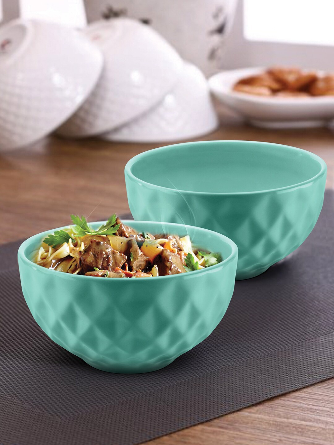 

URBAN CHEF Set Of 2 Sea Green Prism Handcrafted Ceramic Bowls