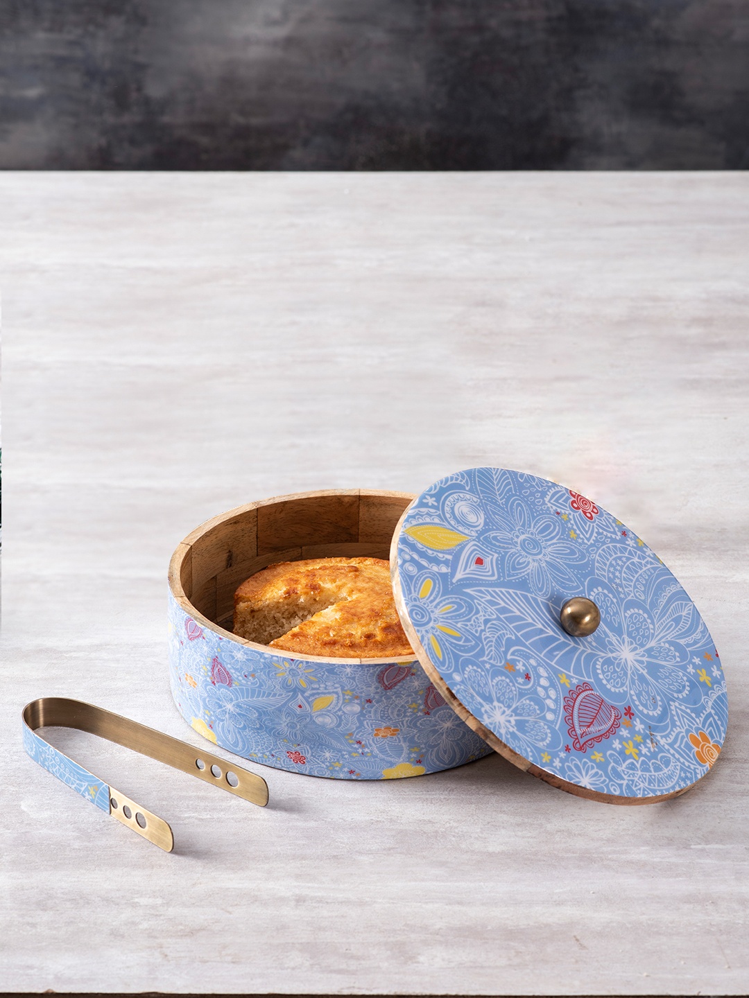 

nestroots Blue & Brown Handpainted Wooden Masala Box