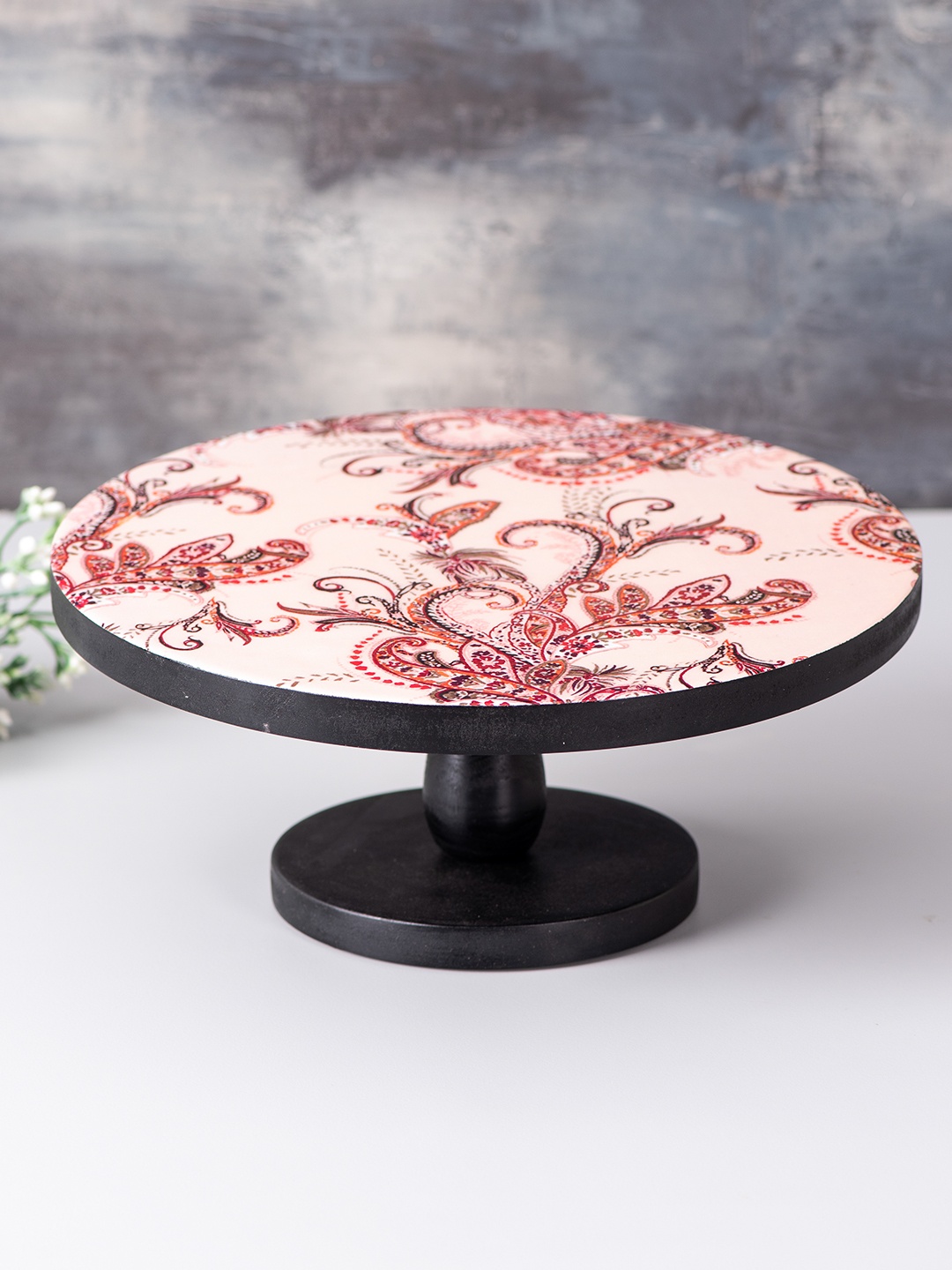 

nestroots White & Pink Printed Wooden Cake Stand