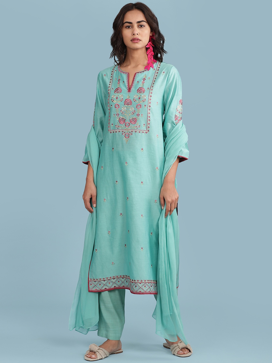 

aarke Ritu Kumar Women Blue Ethnic Motifs Regular Kurta with Palazzos & With Dupatta