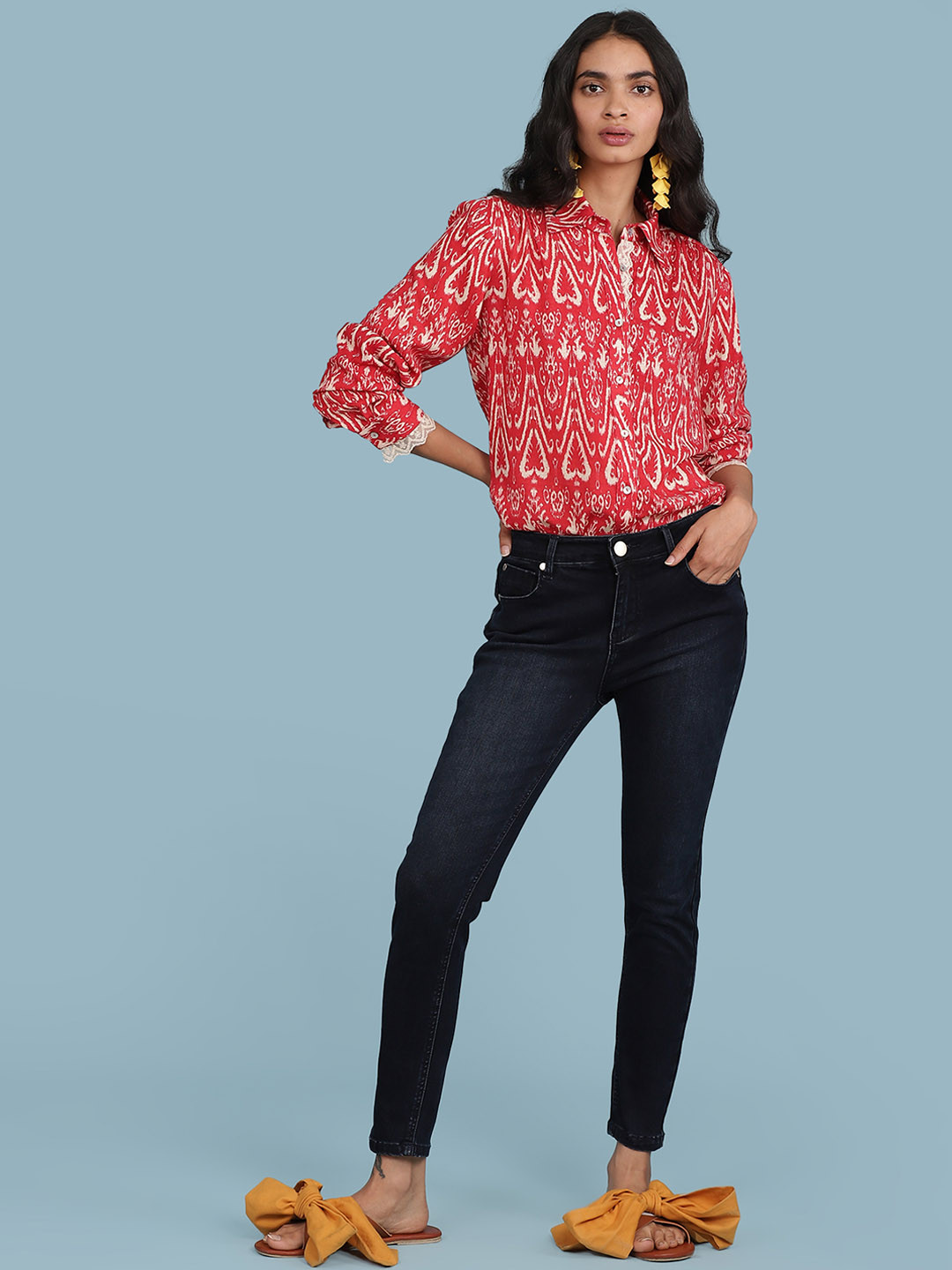 

aarke Ritu Kumar Women Red & Cream-Coloured Opaque Printed Ethnic Shirt