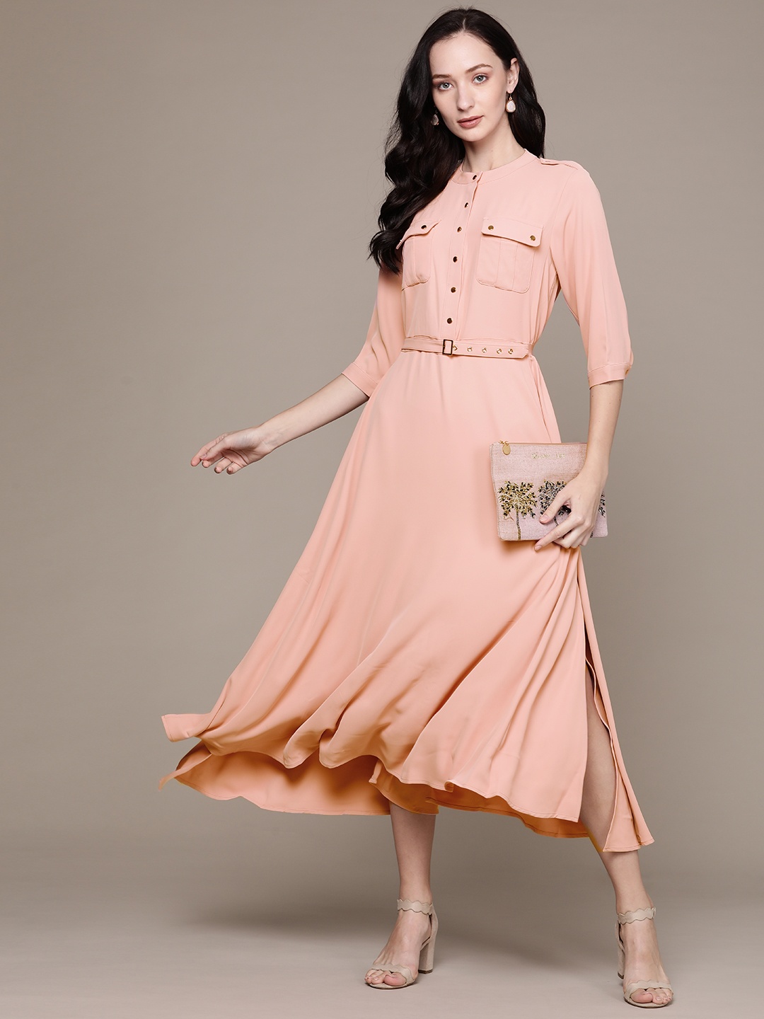 

Label Ritu Kumar Peach-Coloured A-Line Midi Dress