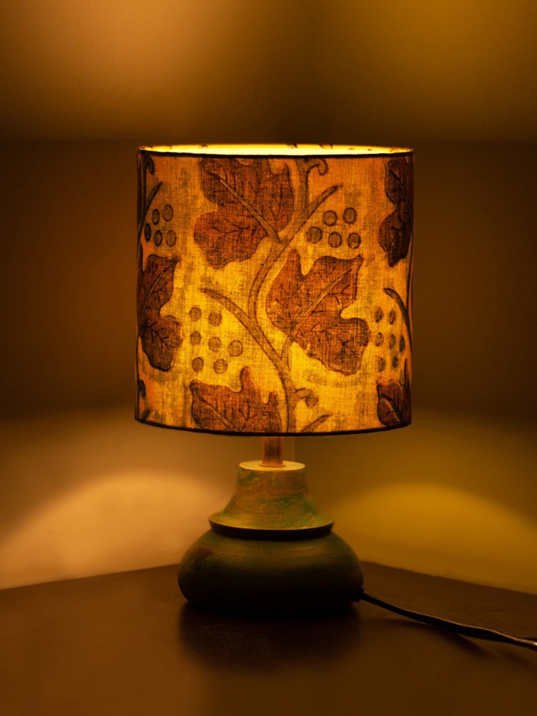 

ExclusiveLane Green & Grey Printed Contemporary Handcrafted Wooden Table Lamp with Shade