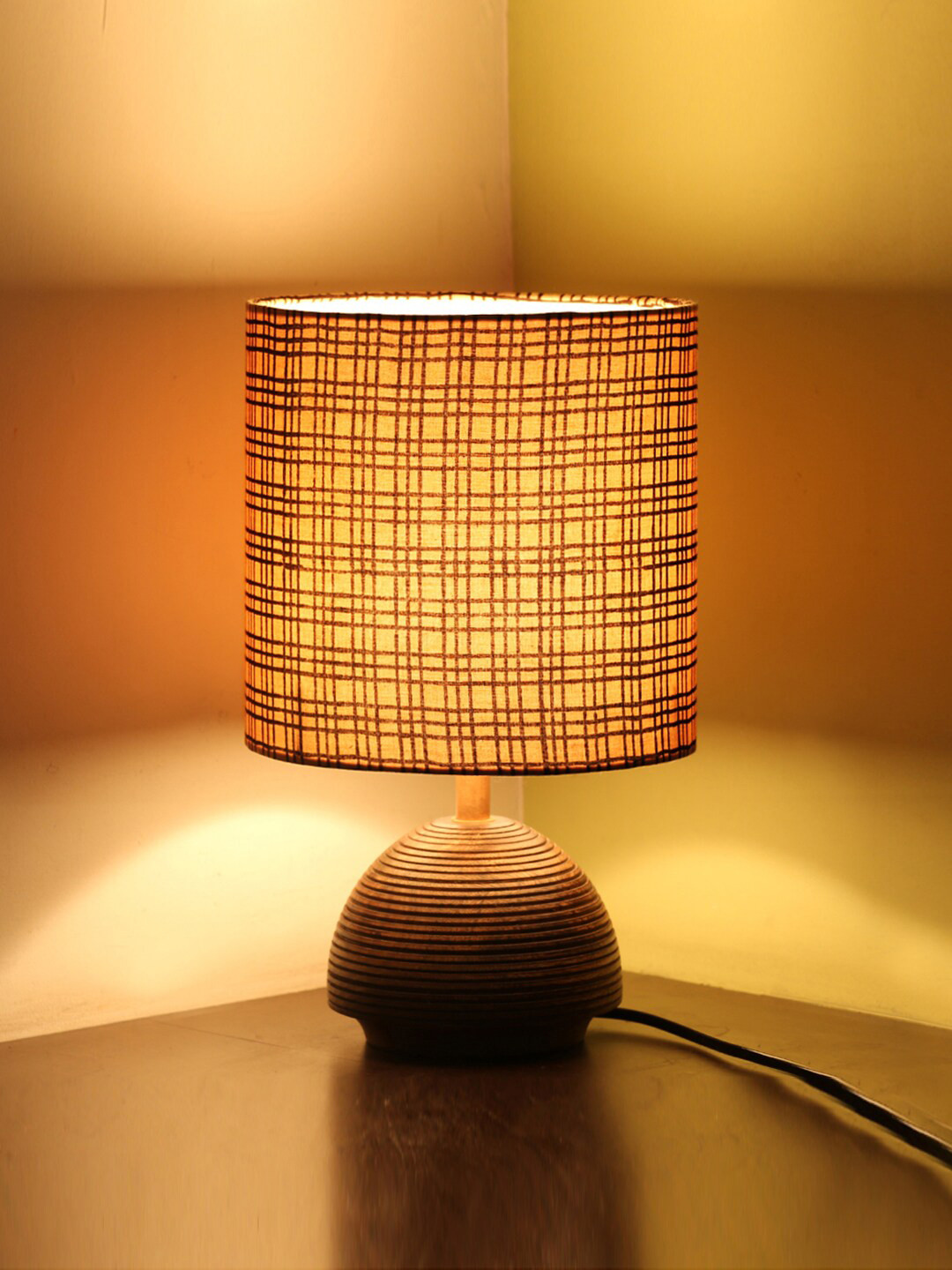 

ExclusiveLane Brown & Beige Contemporary USP Handcrafted Bedside Wooden Table Lamp