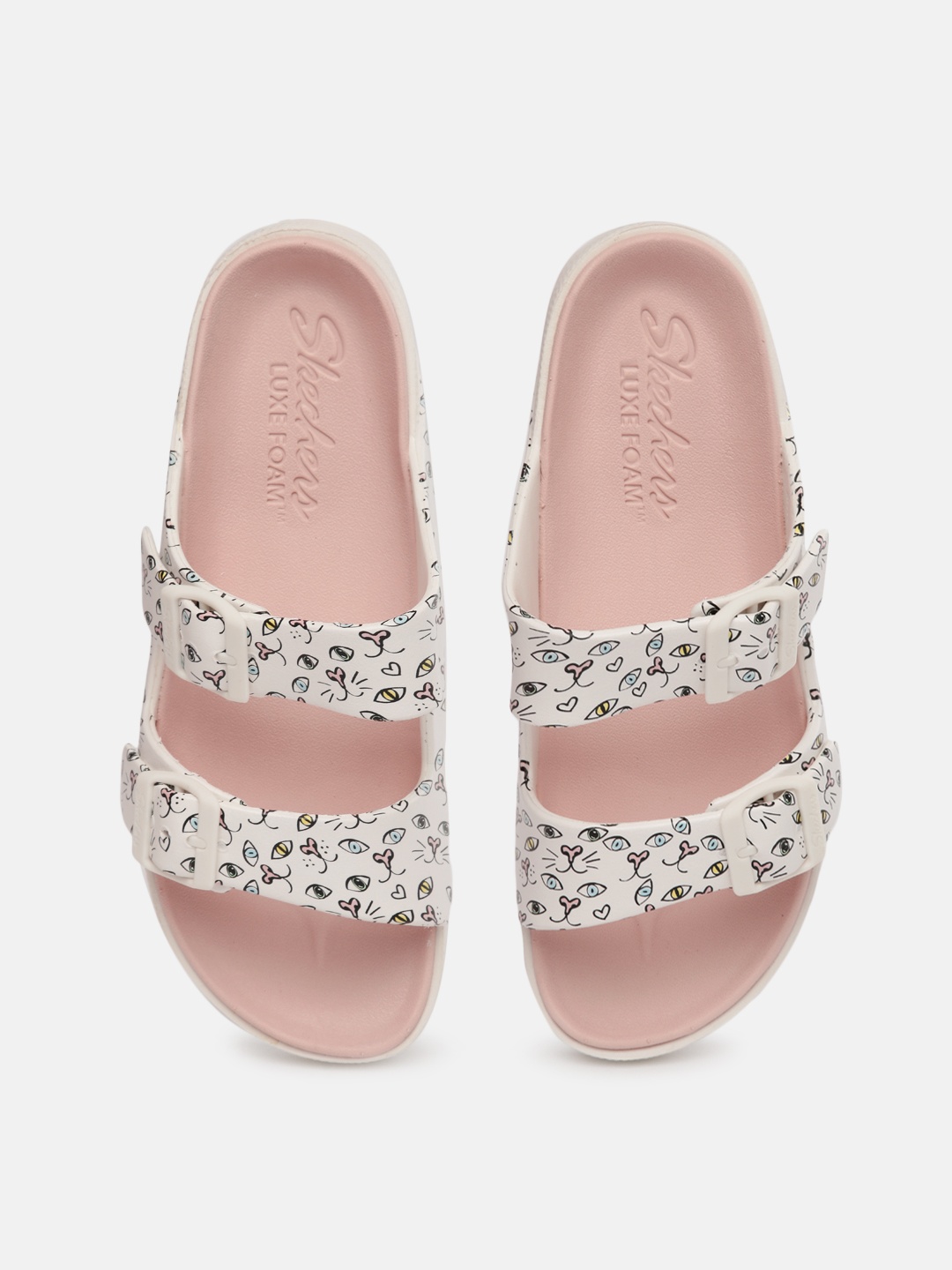 

Skechers Women White & Pink CALI BREEZE 2.0 Printed Sliders