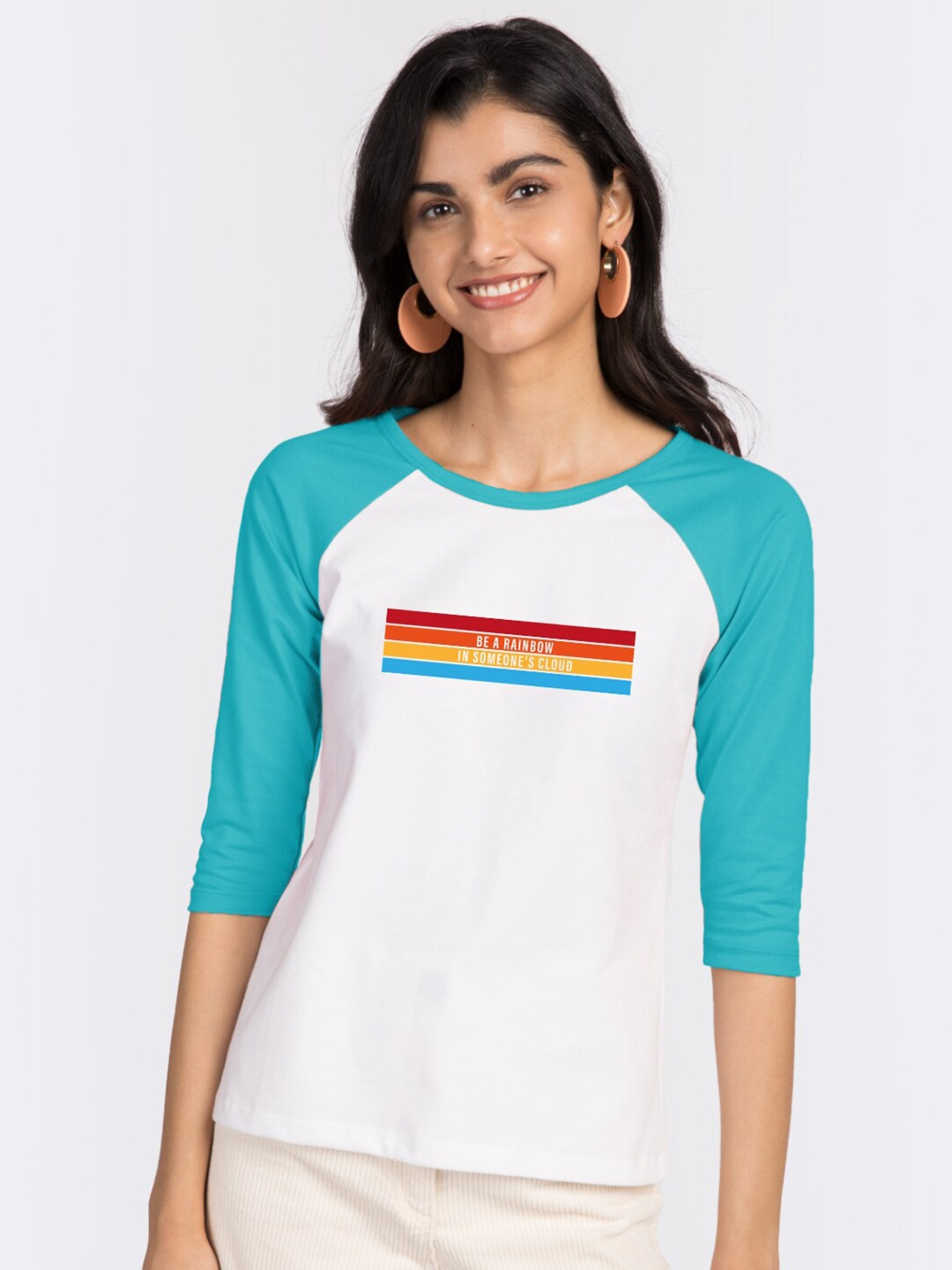 

Bewakoof Women White Printed Raglan Sleeves T-shirt