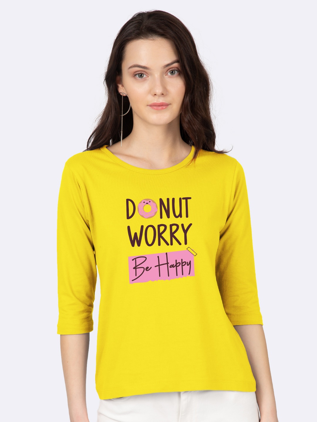

Bewakoof Women Yellow Typography Printed Slim Fit T-shirt
