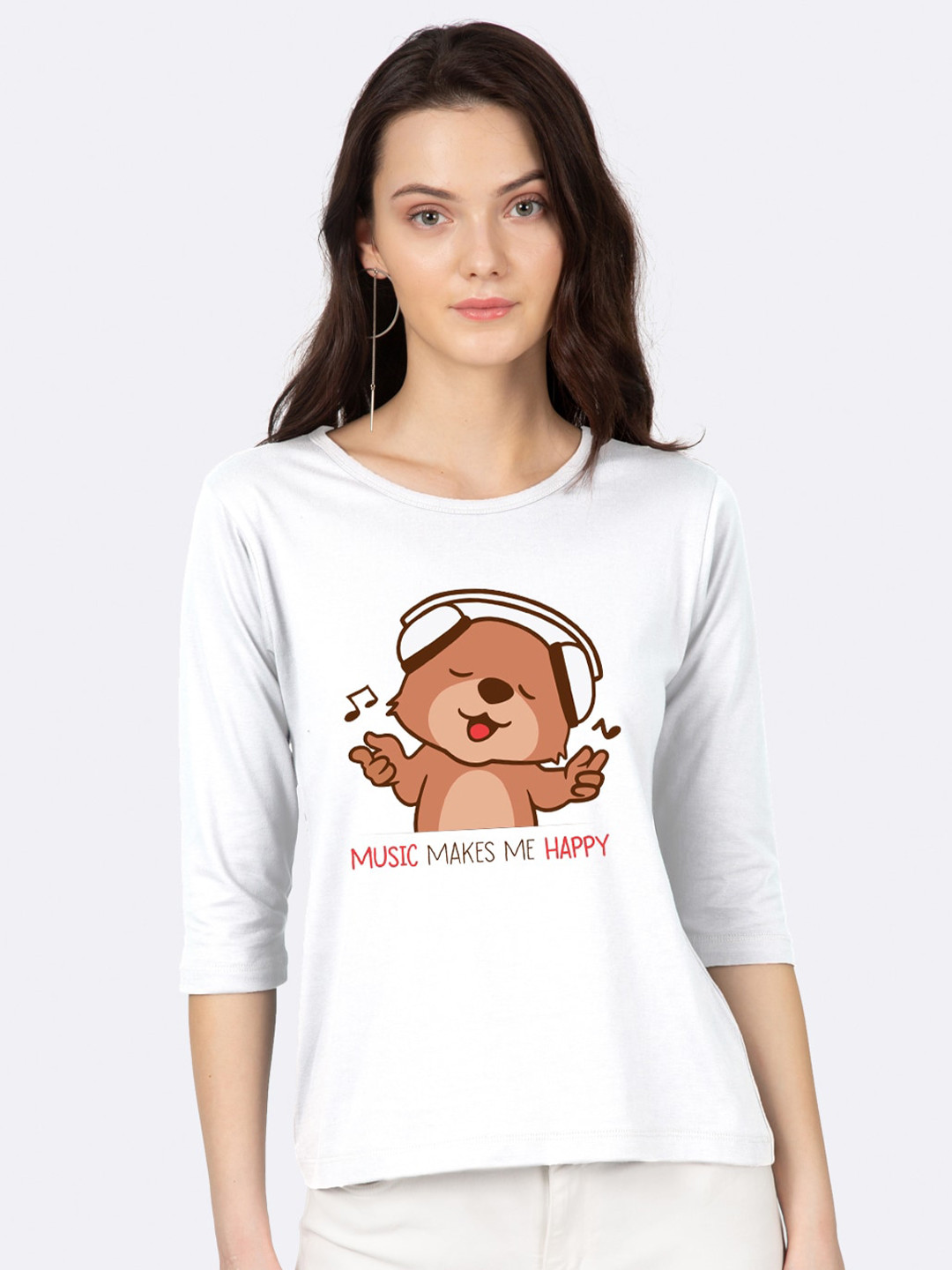 

Bewakoof Women White & Brown Printed Slim Fit T-shirt