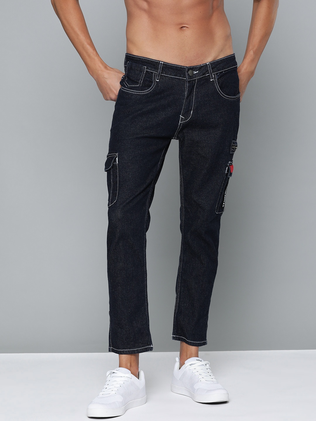 

Kook N Keech Men Navy Blue Skinny Fit Stretchable Cargo Jeans