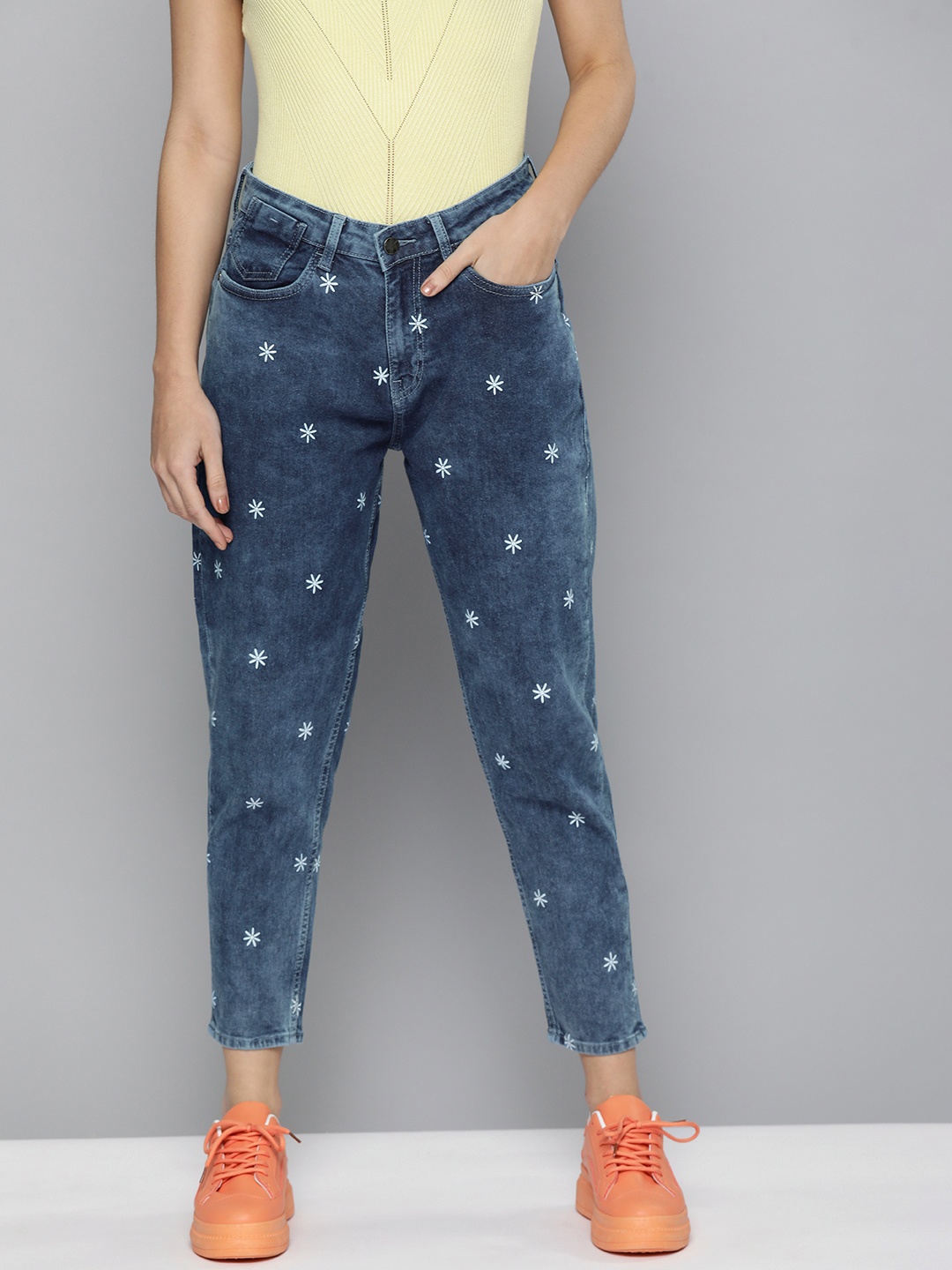 

Kook N Keech Women Blue Mom Fit High-Rise Heavy Fade Printed Stretchable Jeans